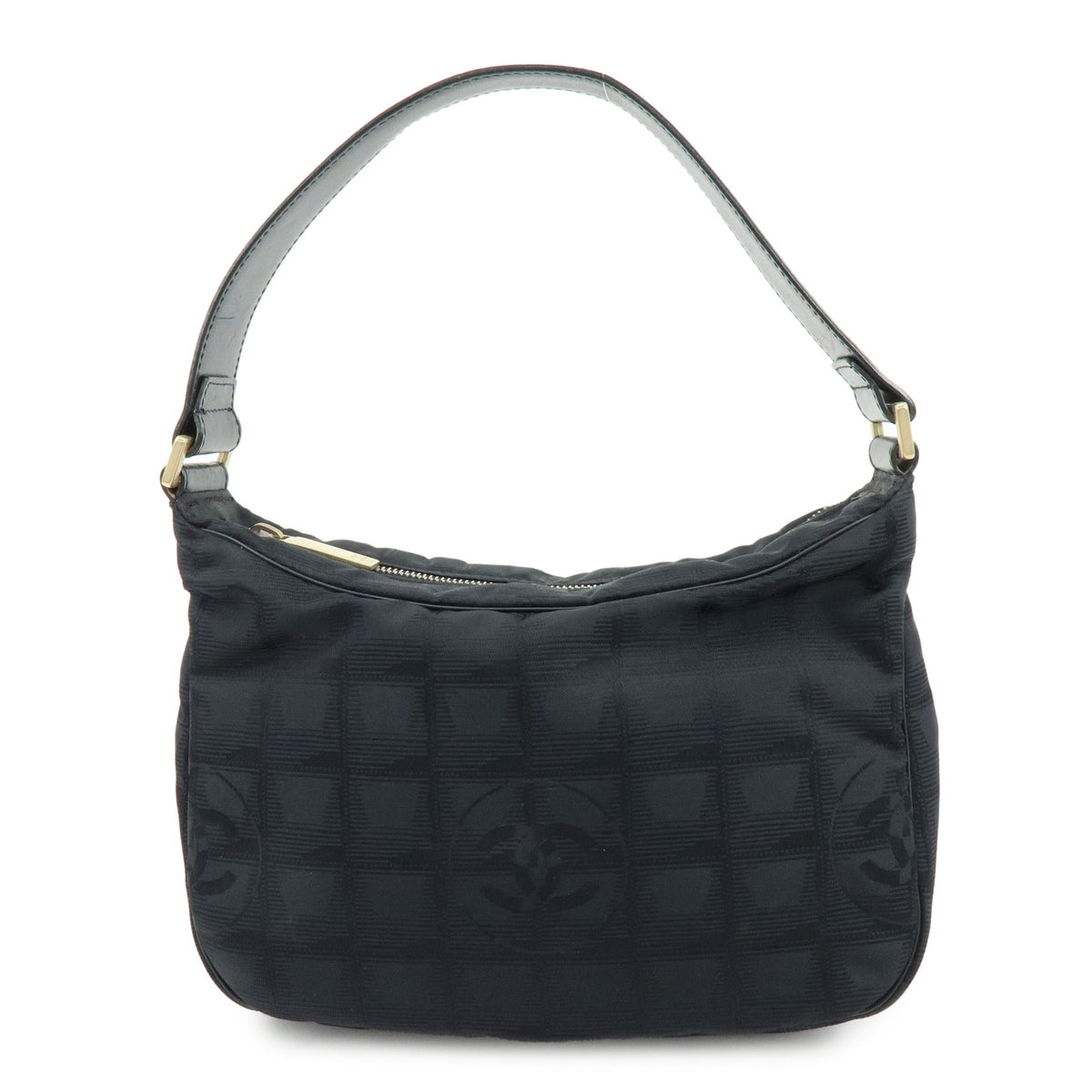CHANEL New Travel Line Nylon Jacquard Leather Shoulder Bag Black