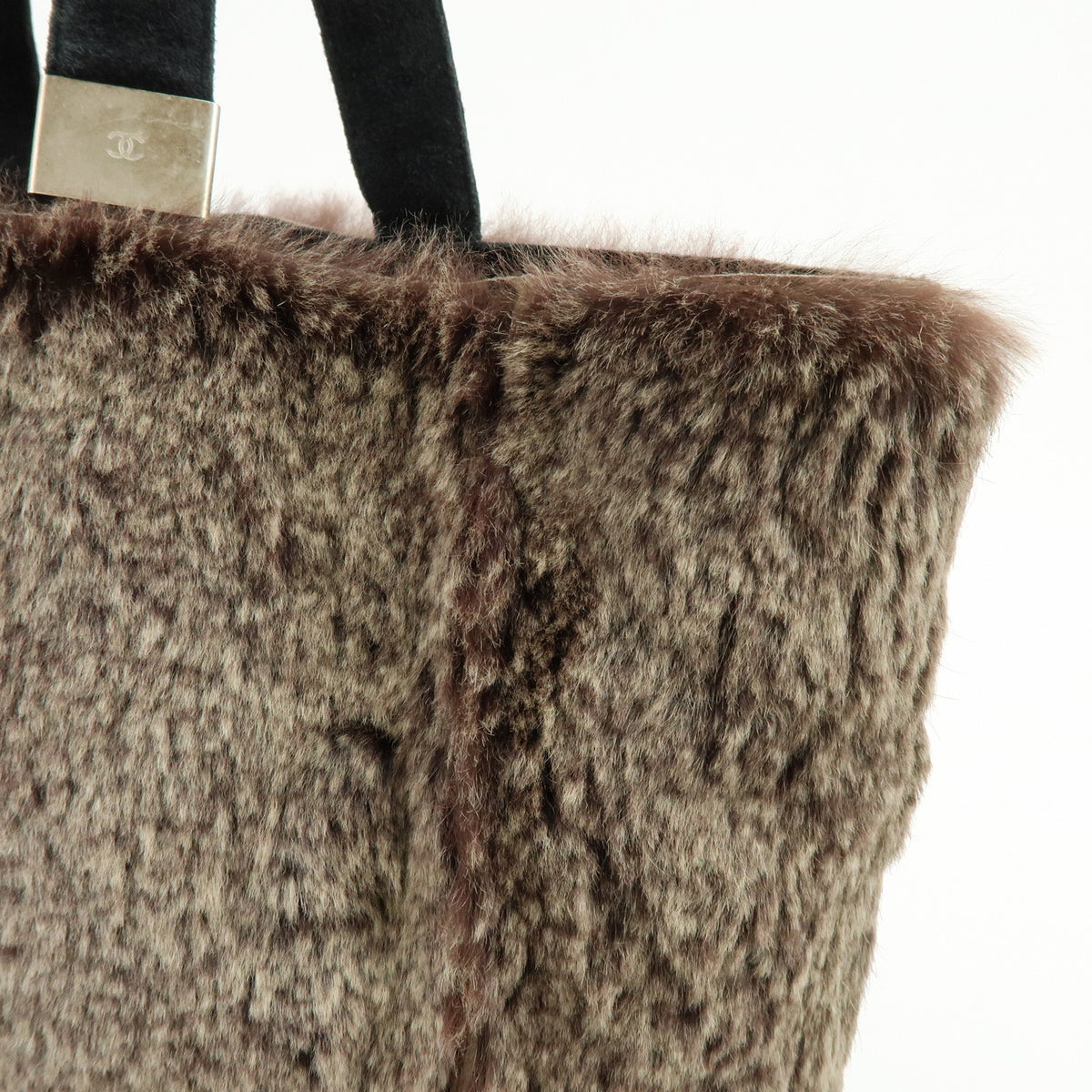 CHANEL Lapin Rabbit Fur Suede Tote Bag Hand Bag Brown Beige