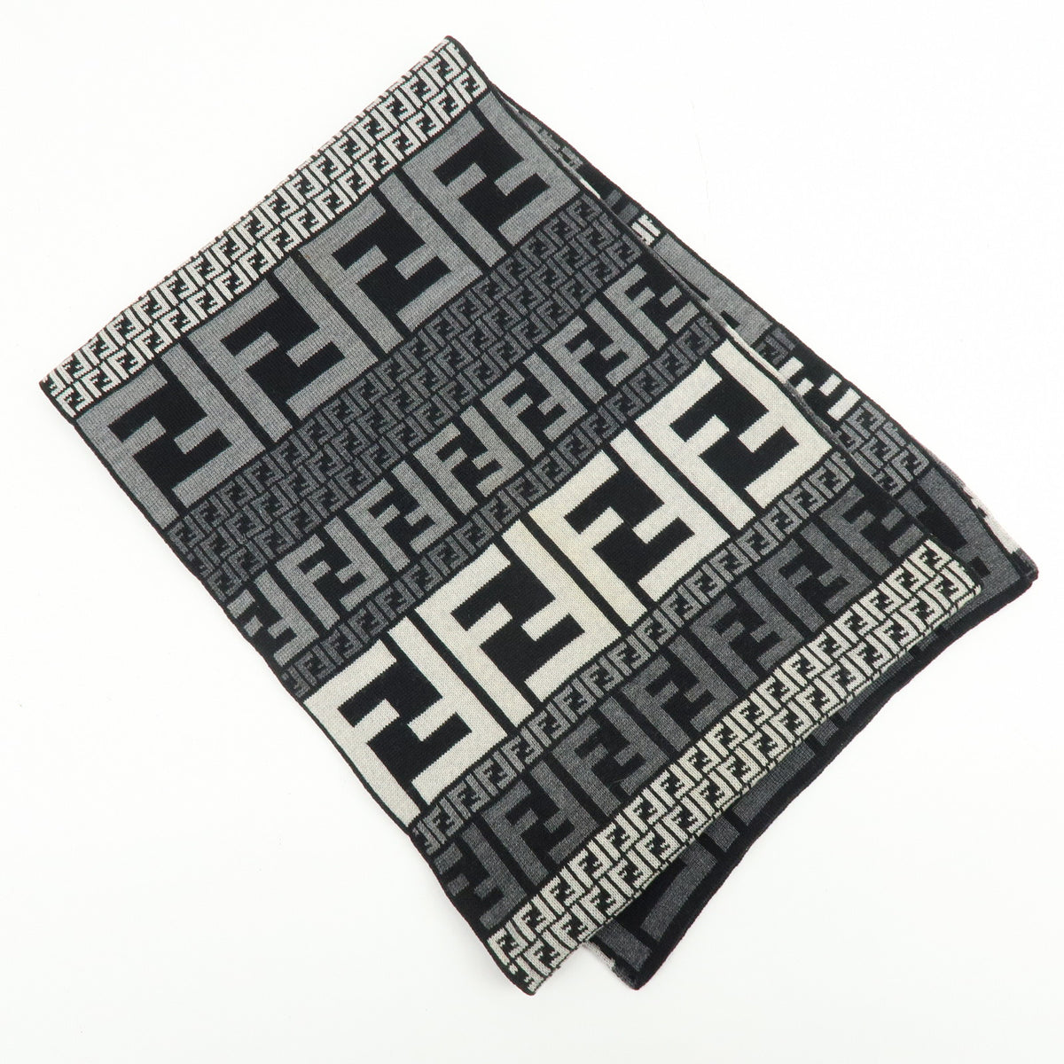 FENDI Zucca Zucchino Wool 100% Scarf Shawl Gray Black Ivory