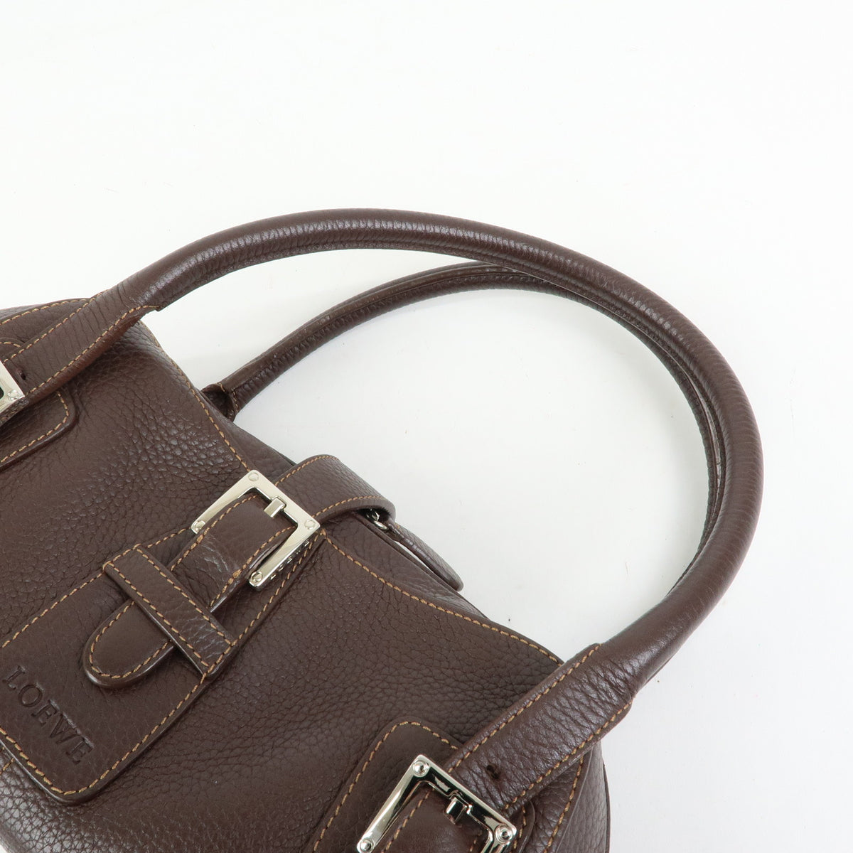LOEWE Senda Leather Hand Bag Dark Brown