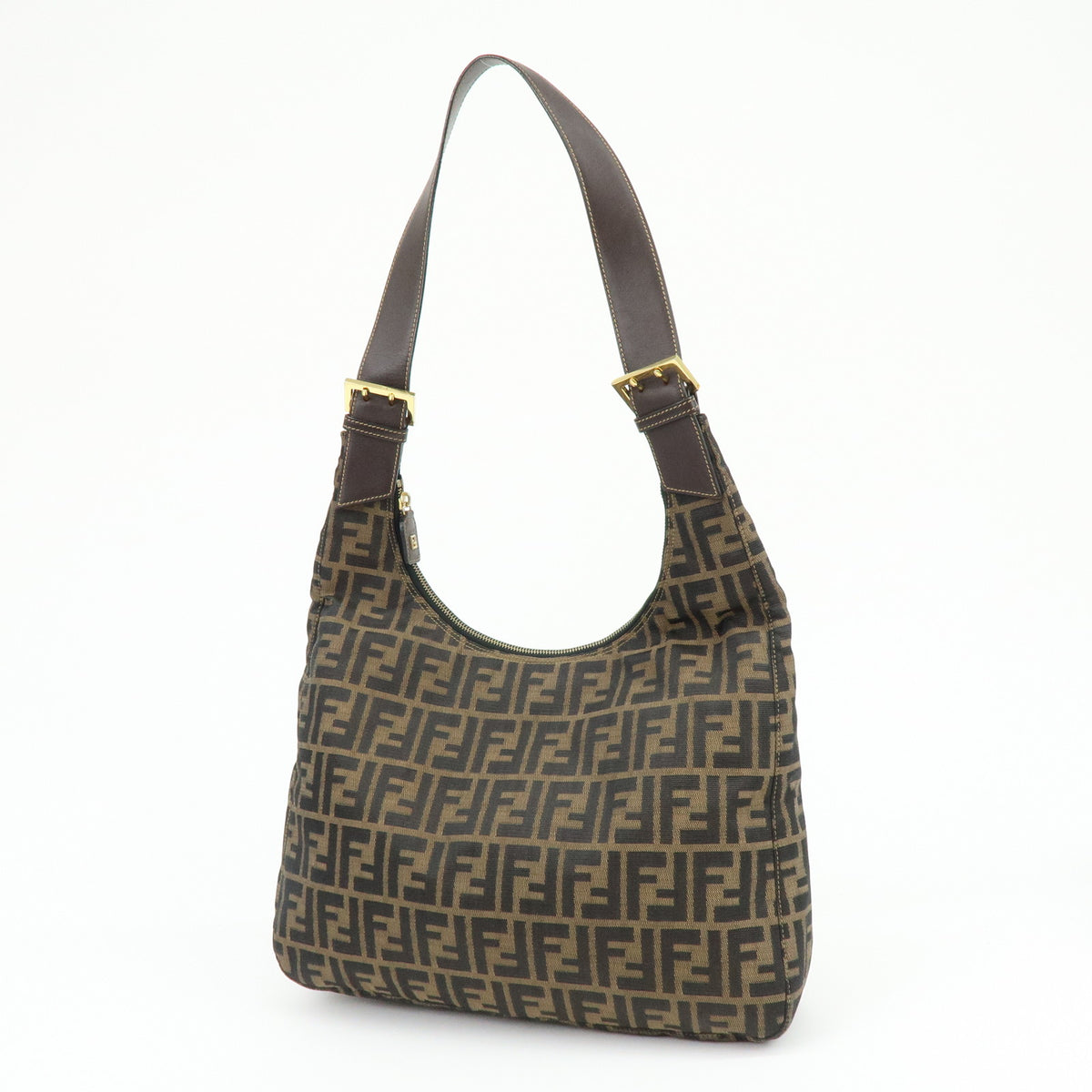 FENDI Zucca Canvas Leather Shoulder Bag Hand Bag Brown