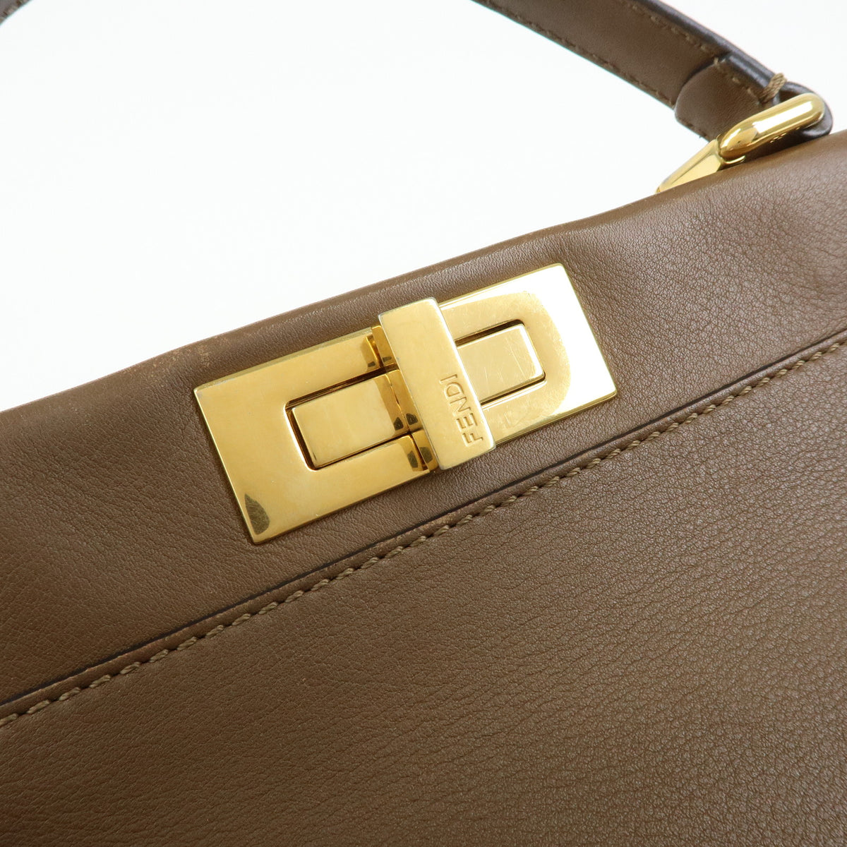 FENDI Peekaboo Medium Leather 2Way Hand Bag Shoulder Bag Brown 8BN290