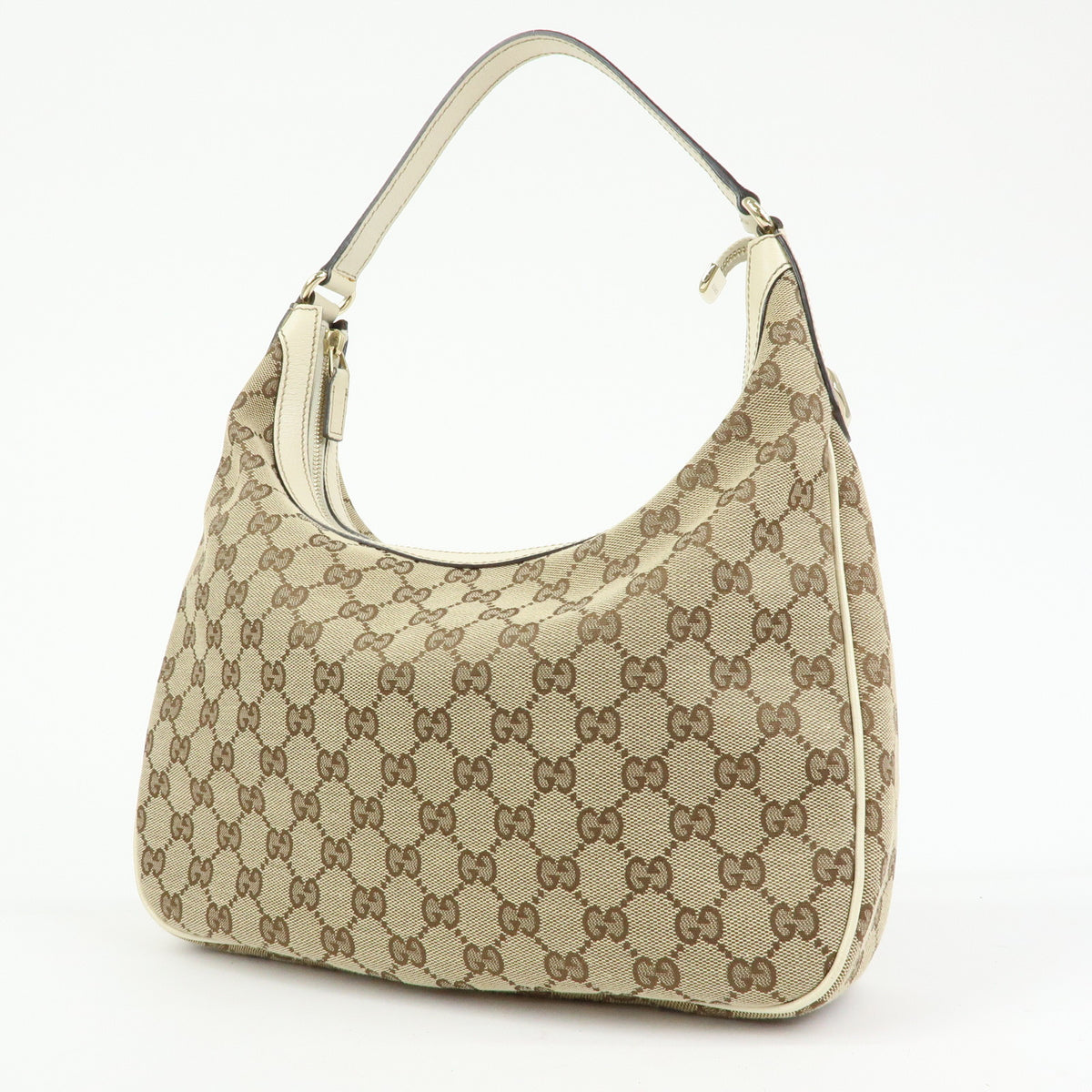 GUCCI GG Canvas Leather Shoulder Bag Hand Bag Beige White 153010