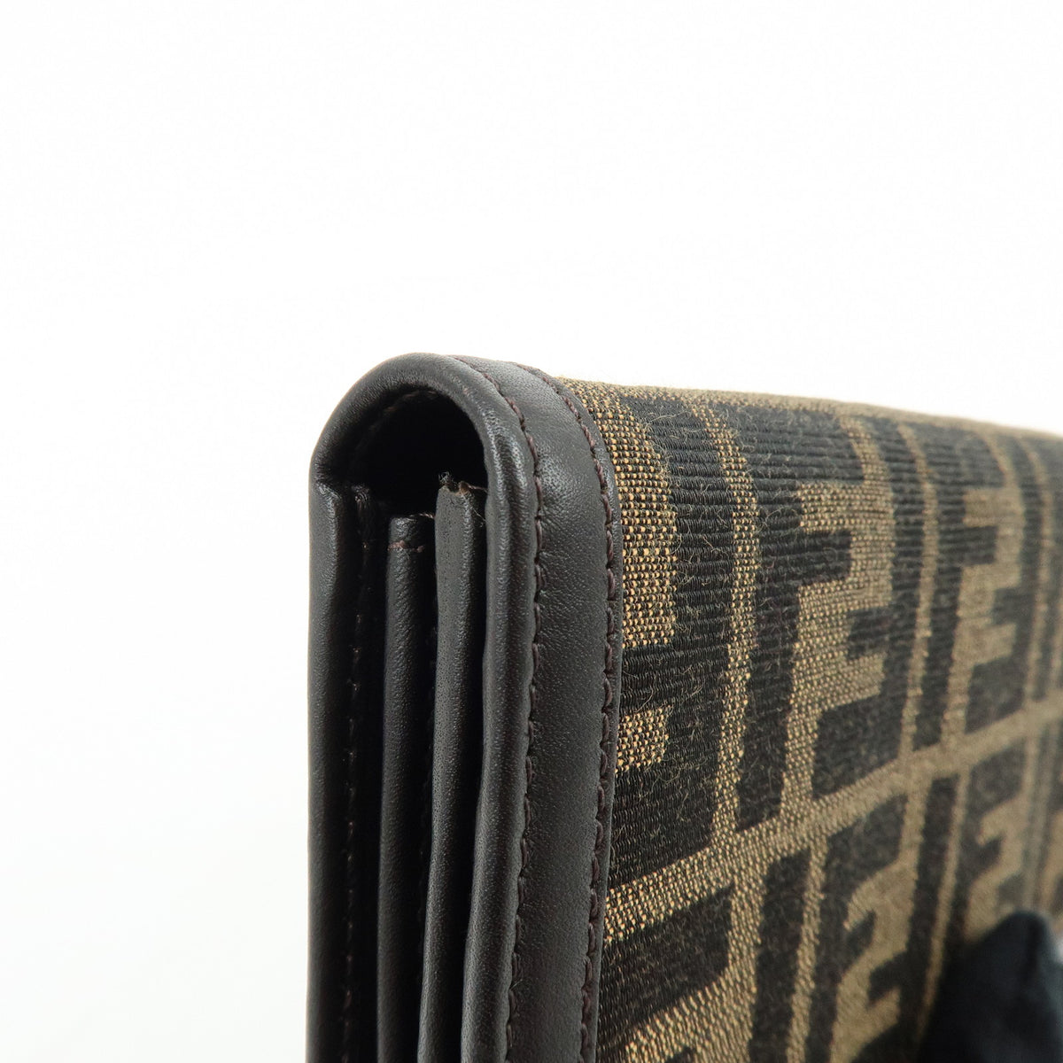 FENDI Zucca Jacquard Canvas Leather Bi-fold Long Wallet Brown 8M0000