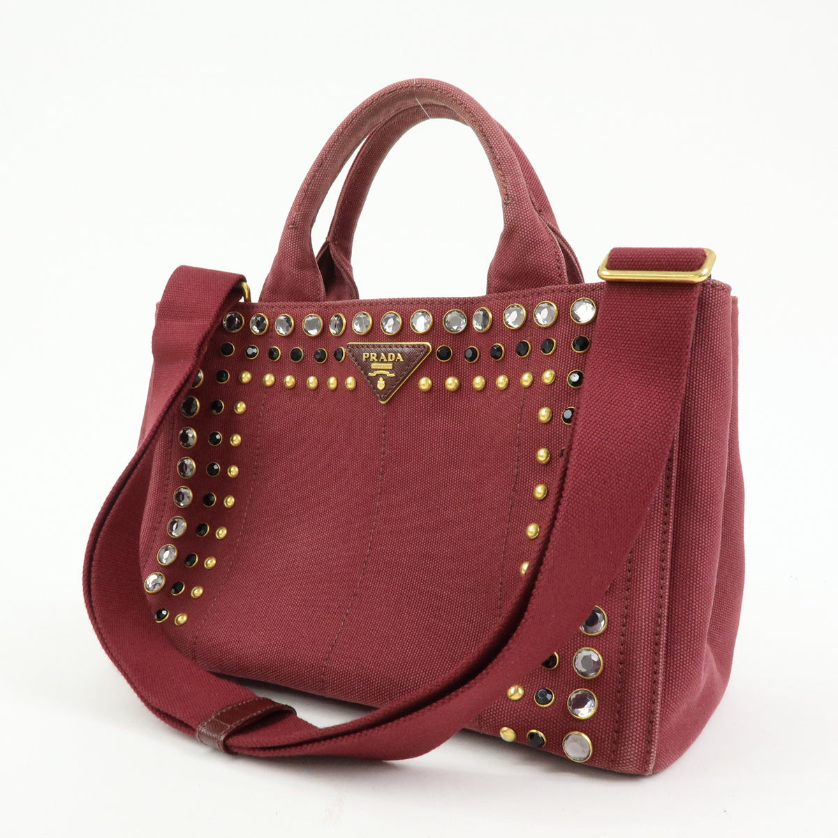 PRADA Triangle Logo Canapa Mini Canvas 2Way Bag Bijoux Bordeaux 1BG439