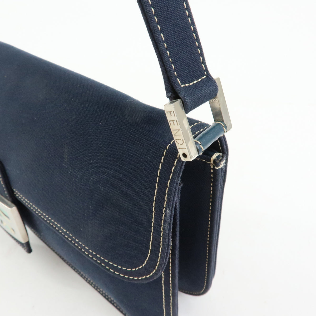 FENDI Mamma Baguette Canvas Shoulder Bag Hand Bag Navy 26424
