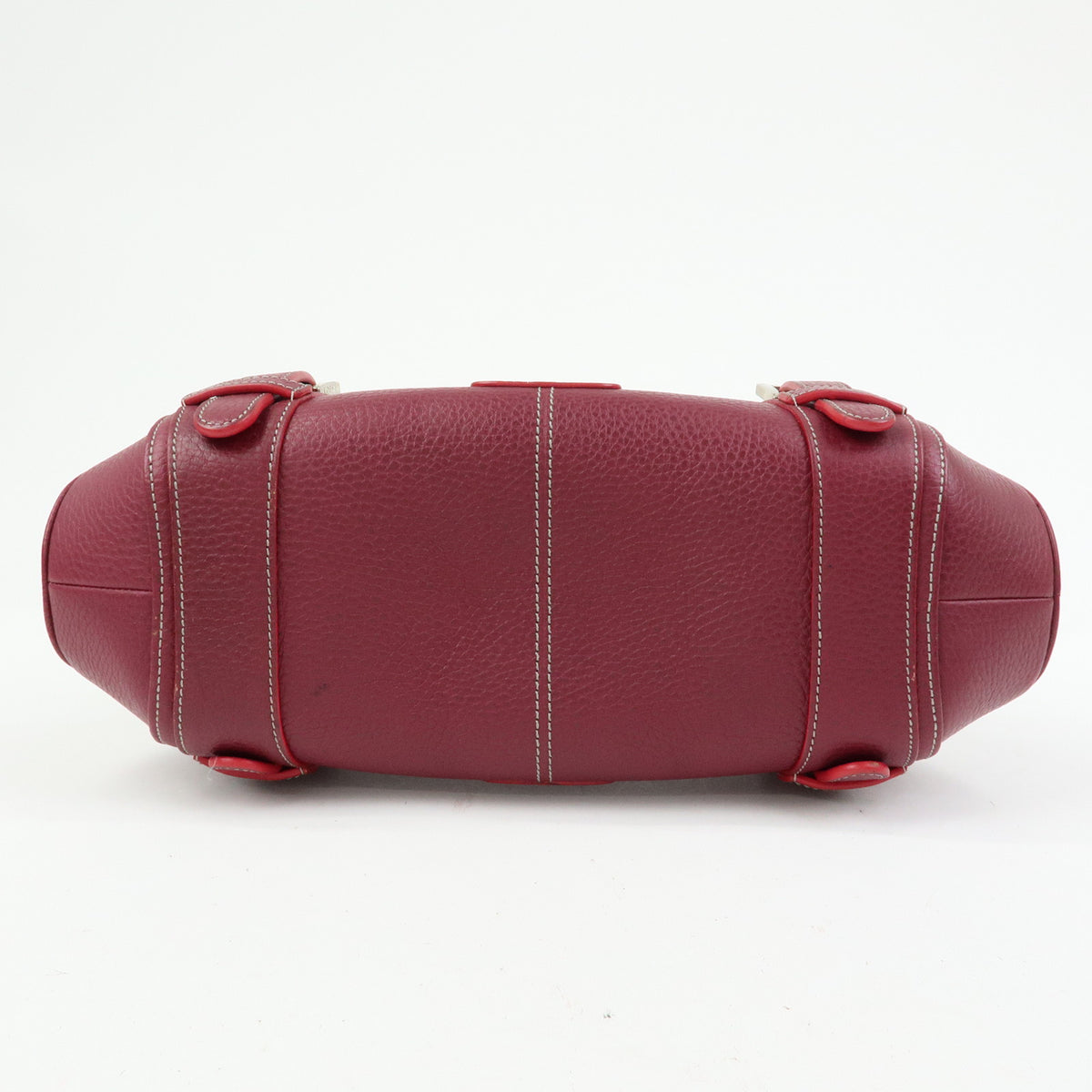 LOEWE Senda Leather Boston Bag Hand Bag Buckle Design Bordeaux