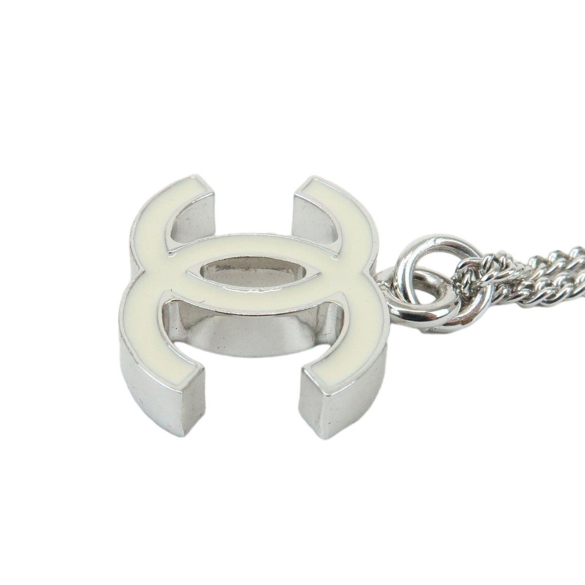 CHANEL COCO Mark Metal Necklace Silver Off White A26877