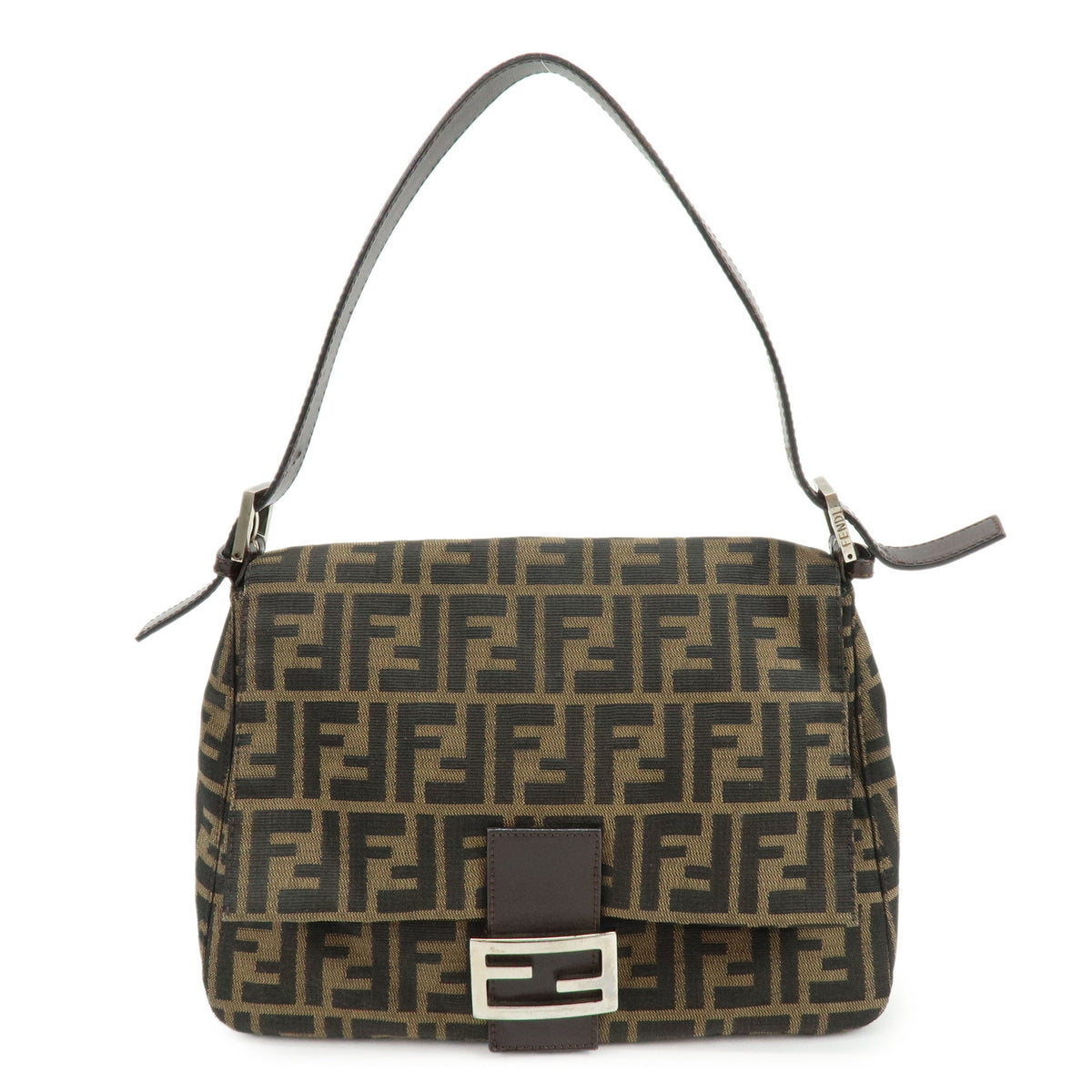 FENDI Mamma Baguette Zucca Jacquard Canvas Leather Shoulder Bag 26325