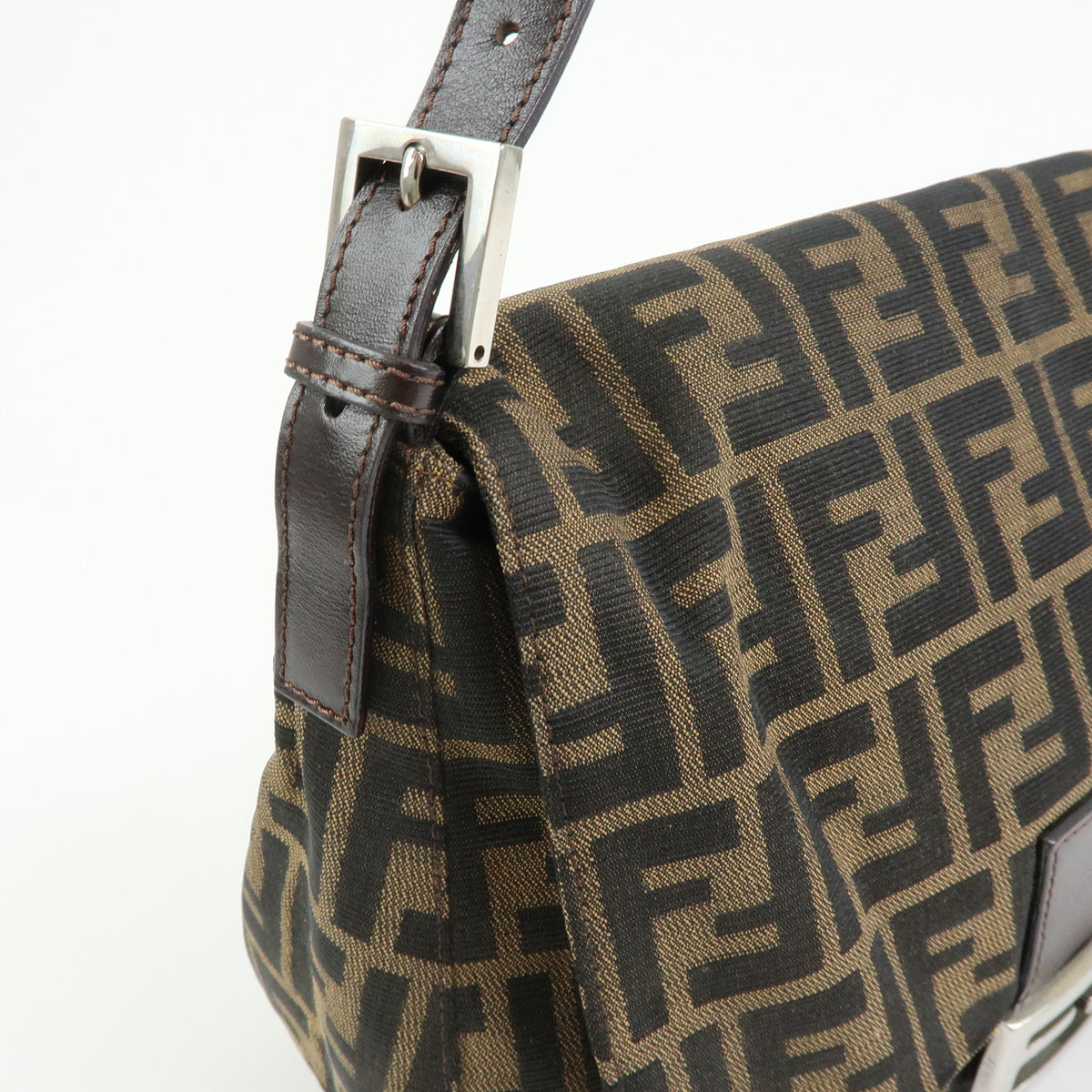 FENDI Zucca Mamma Baguette Canvas Leather Shoulder Bag Brown 26325