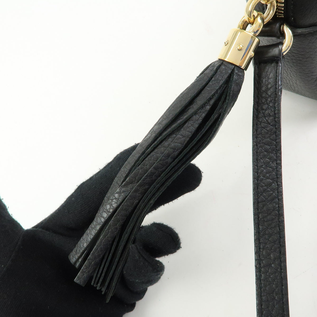 GUCCI Interlocking G SOHO Leather Shoulder Bag Fringe Black 308364