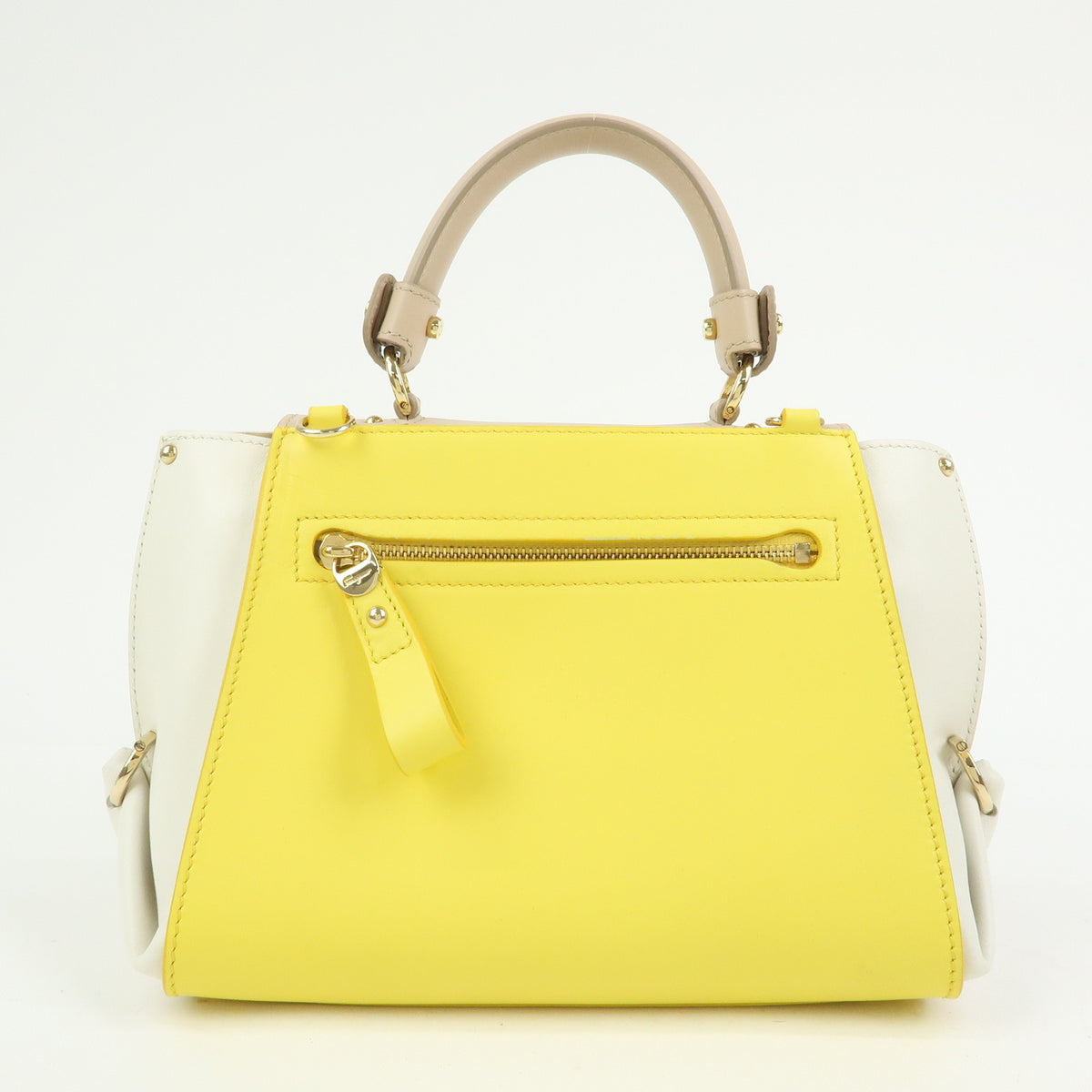 Ferragamo Gantini Leather 2Way Hand Bag Shoulder Bag Yellow Beige White