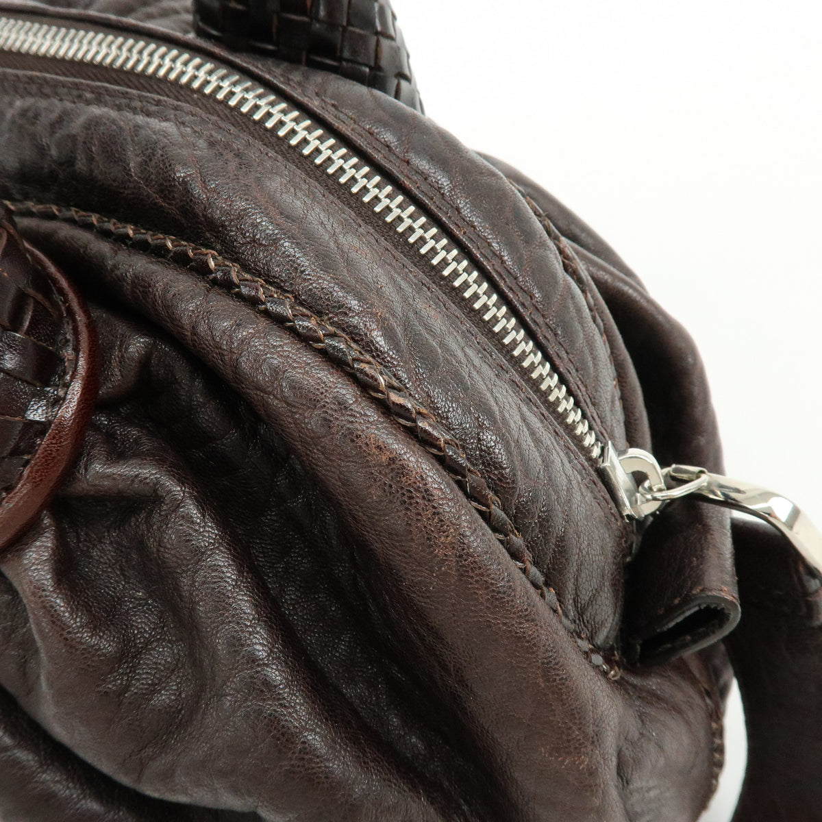 FENDI Zucca Mini Spy Bag Leather Hand Bag Dark Brown 8BL078