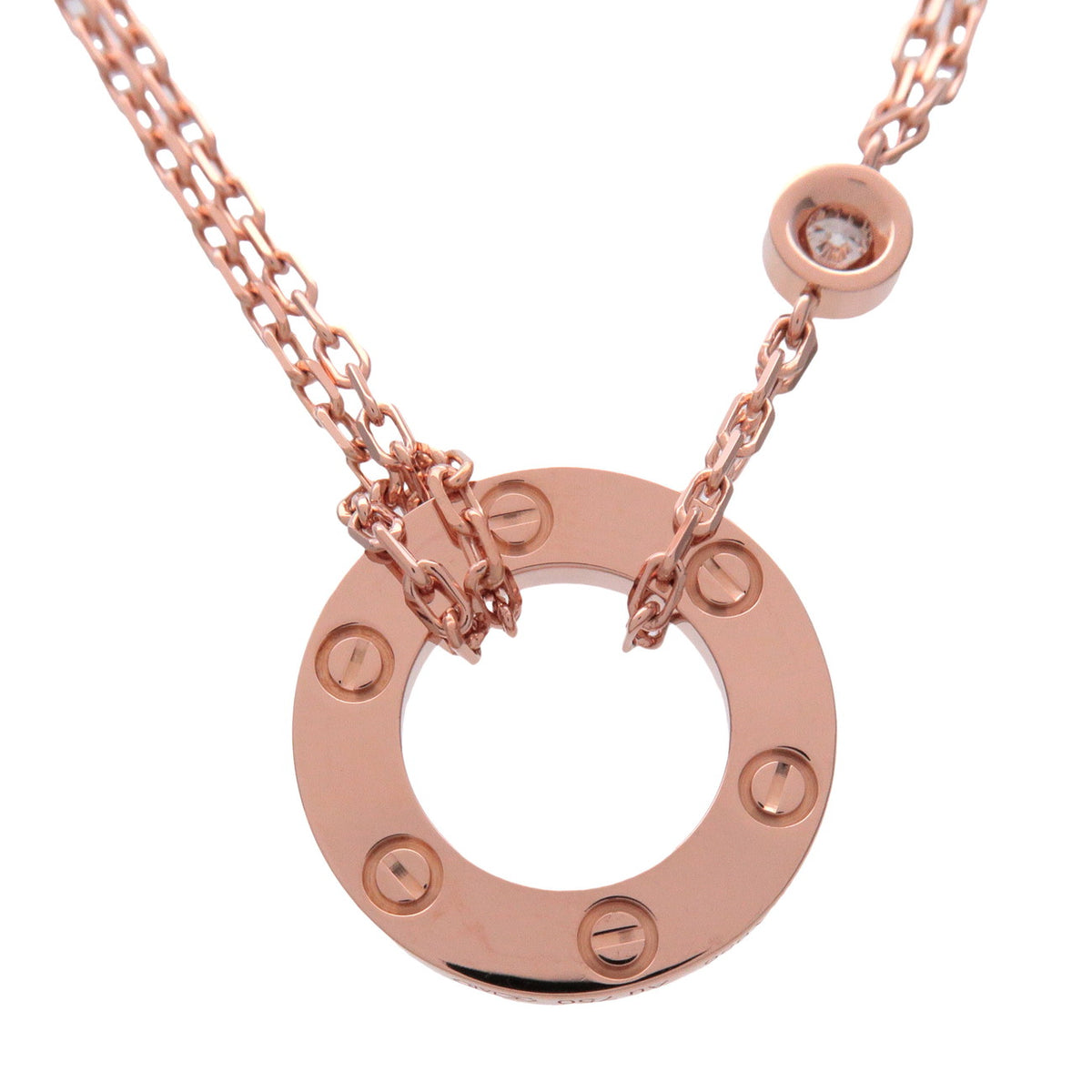 Cartier Love Circle 2P Diamond Necklace K18 750PG Rose Gold