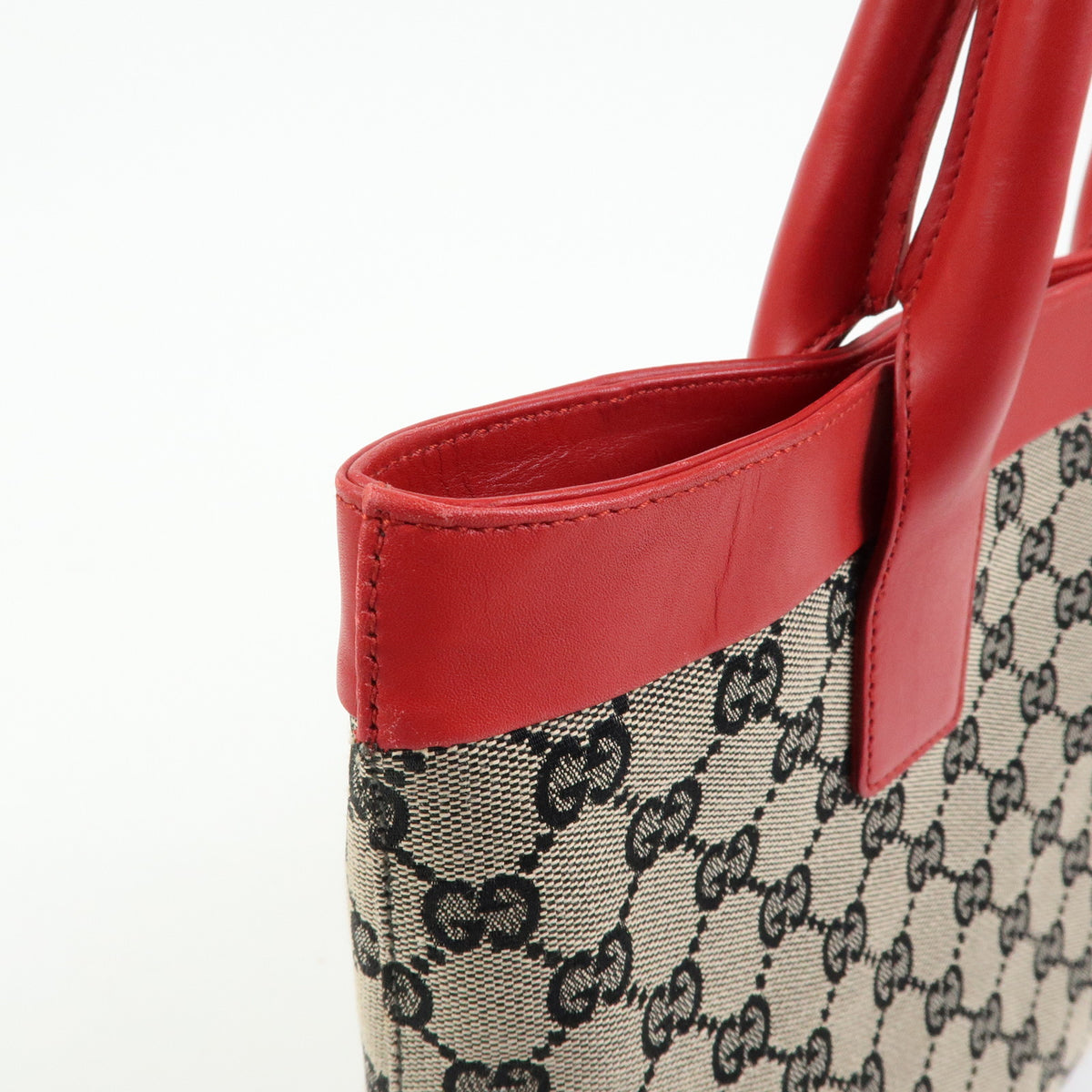 GUCCI GG Canvas Leather Tote Bag Hand Bag Beige Red 002・1119