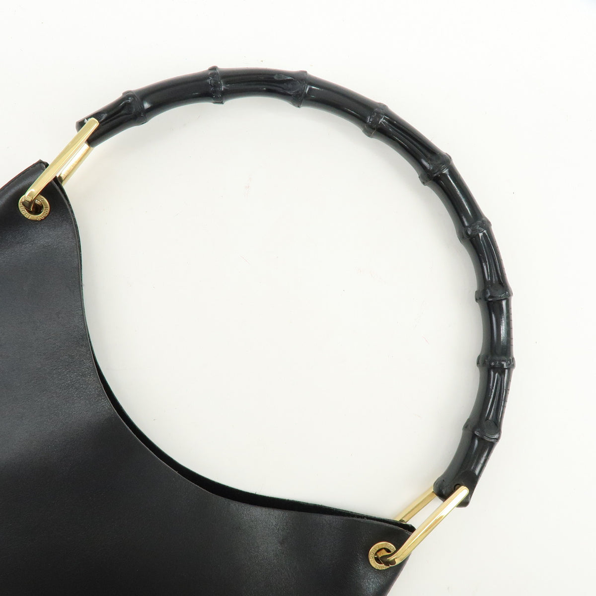 GUCCI Bamboo Leather Shoulder Bag Hand Bag  Black 001・2058
