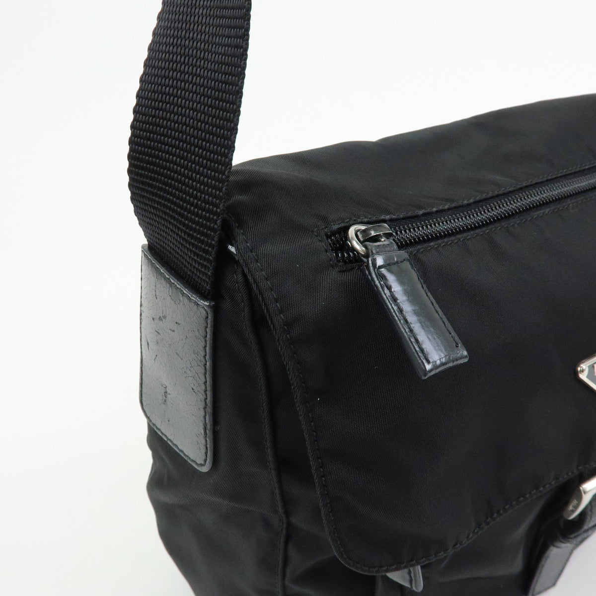 PRADA Triangle Logo Nylon Leather Shoulder Bag Crossbody Bag Black