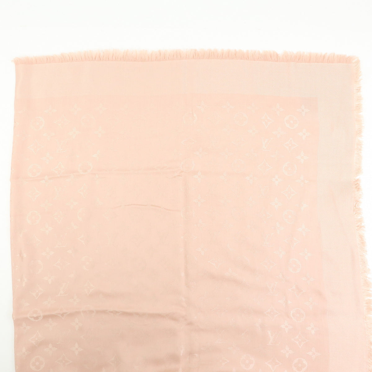Louis Vuitton Monogram Silk Wool Shawl Scarf Rose Pink M72046