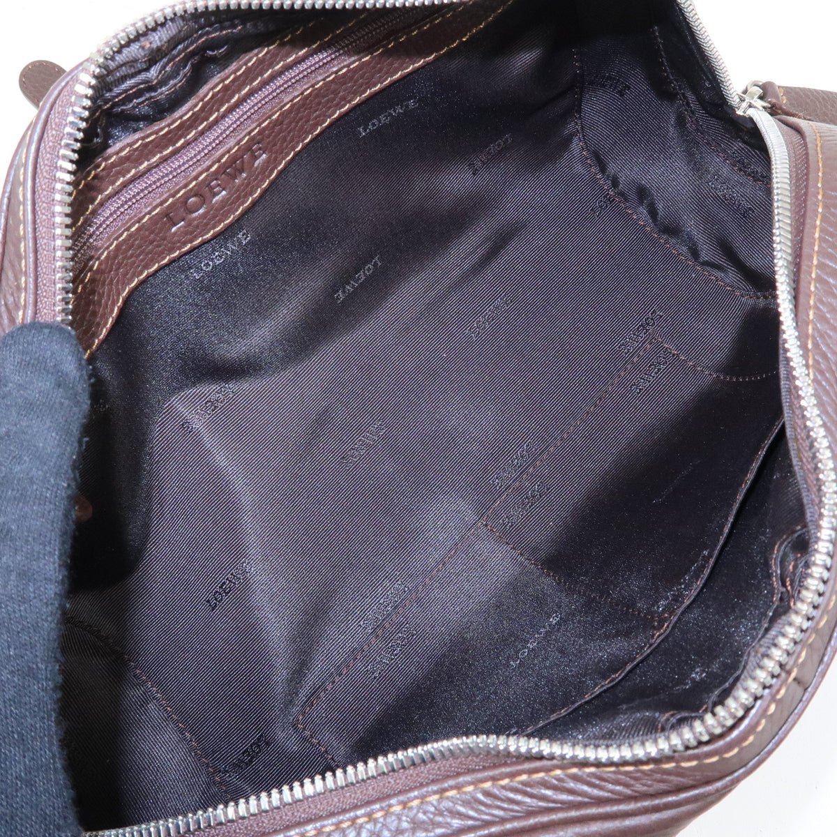 LOEWE Senda Leather Hand Bag Dark Brown