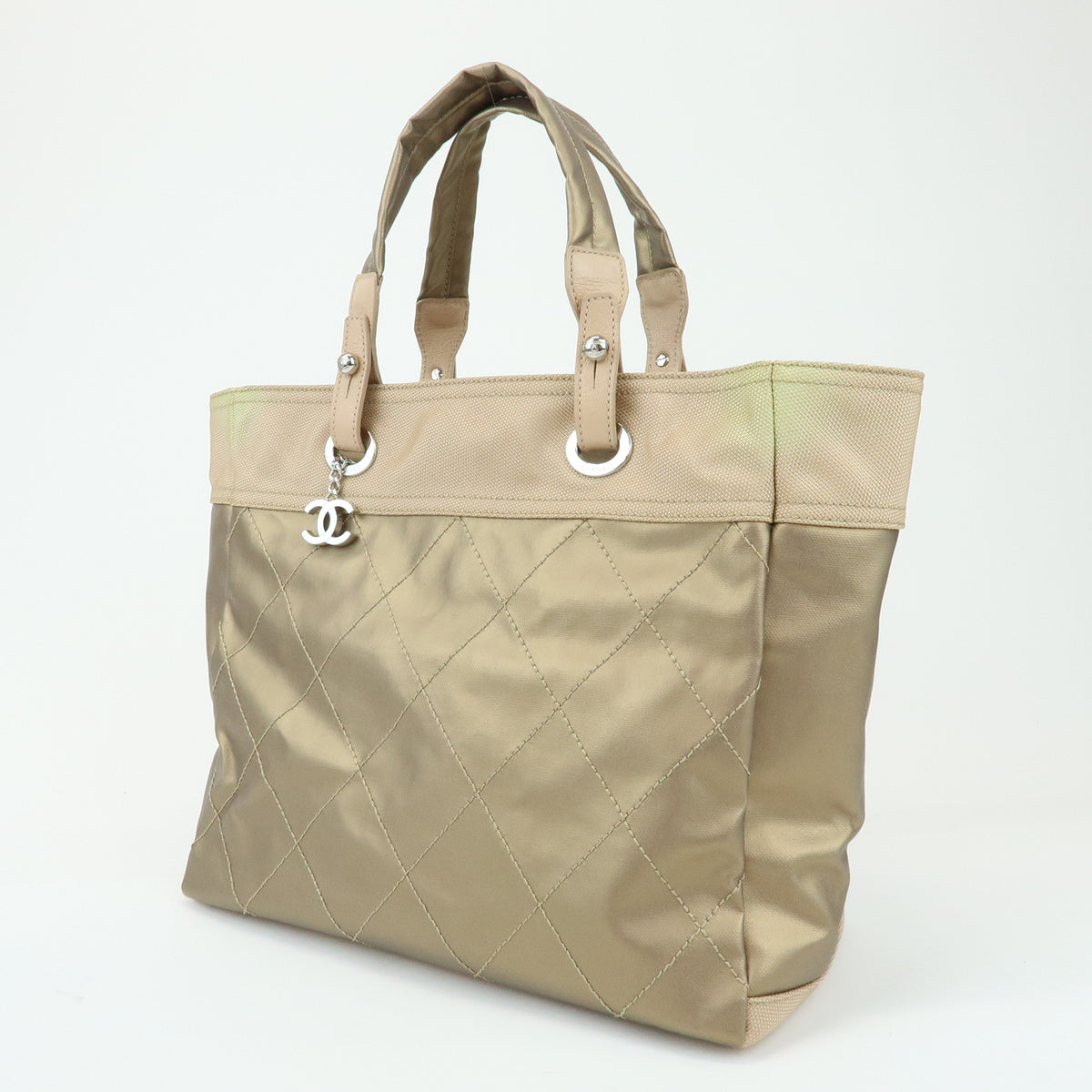 CHANEL Paris Biarritz MM PVC Leather Tote Bag Hand Bag Gold A34209