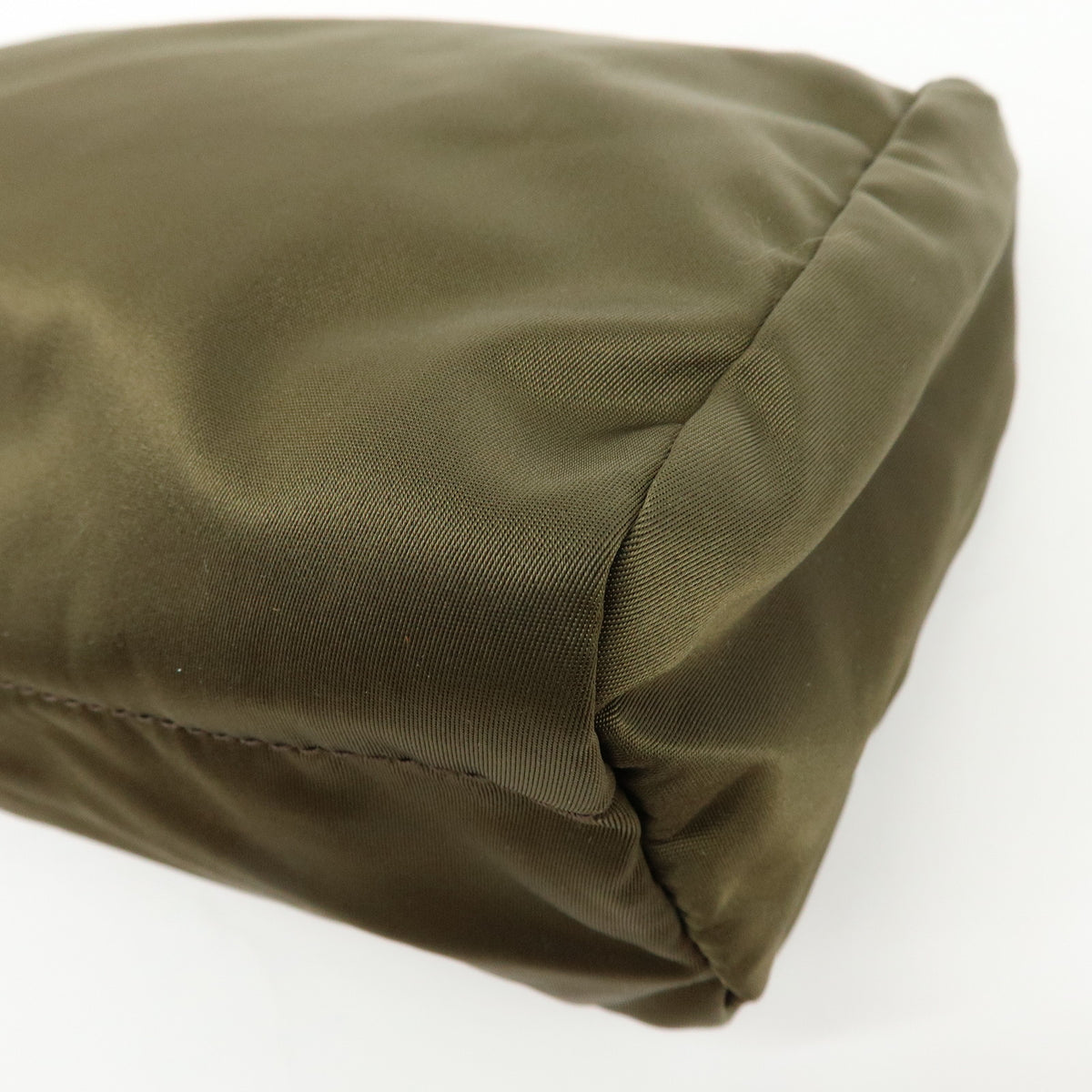 PRADA Triangle Logo Nylon Cosmetic Pouch Makeup Case Khaki Brown 1NA012