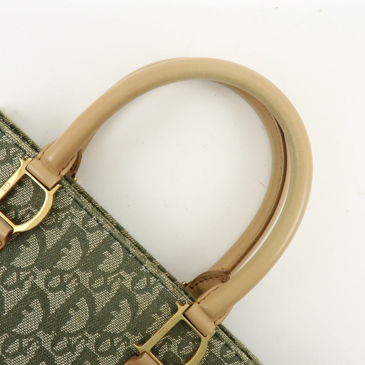 Christian Dior Trotter Jacquard Canvas Leather Hand Bag Tote Bag Green