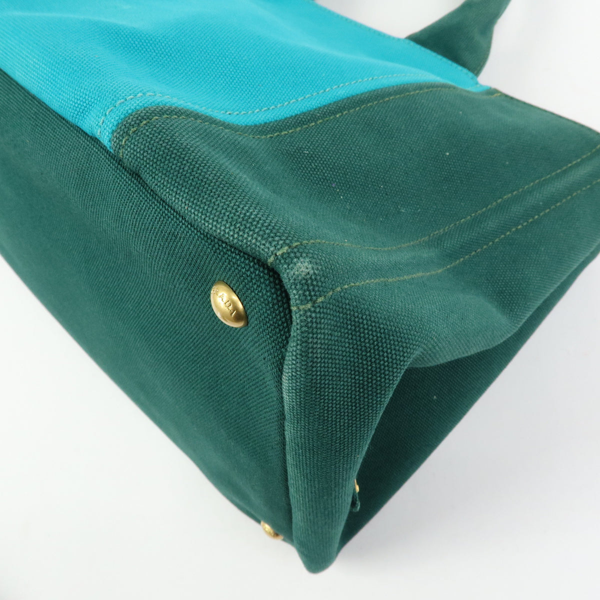 PRADA Logo Canapa Triangle Logo 2Way Tote Hand Bag  Green Blue BN2642
