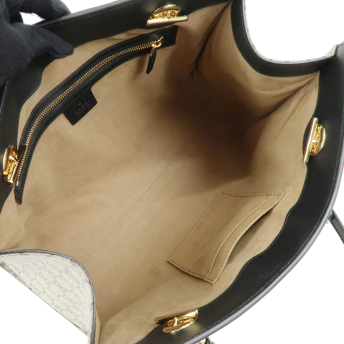 GUCCI Padlock GG Supreme Leather Chain Shoulder Bag Beige Black 479197