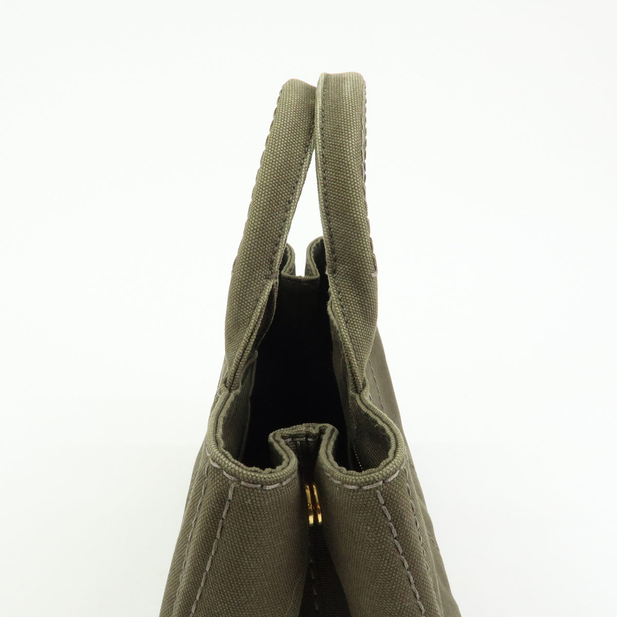 PRADA Triangle Logo Canapa Mini Canvas Tote Bag Hand Bag Khaki BN2439