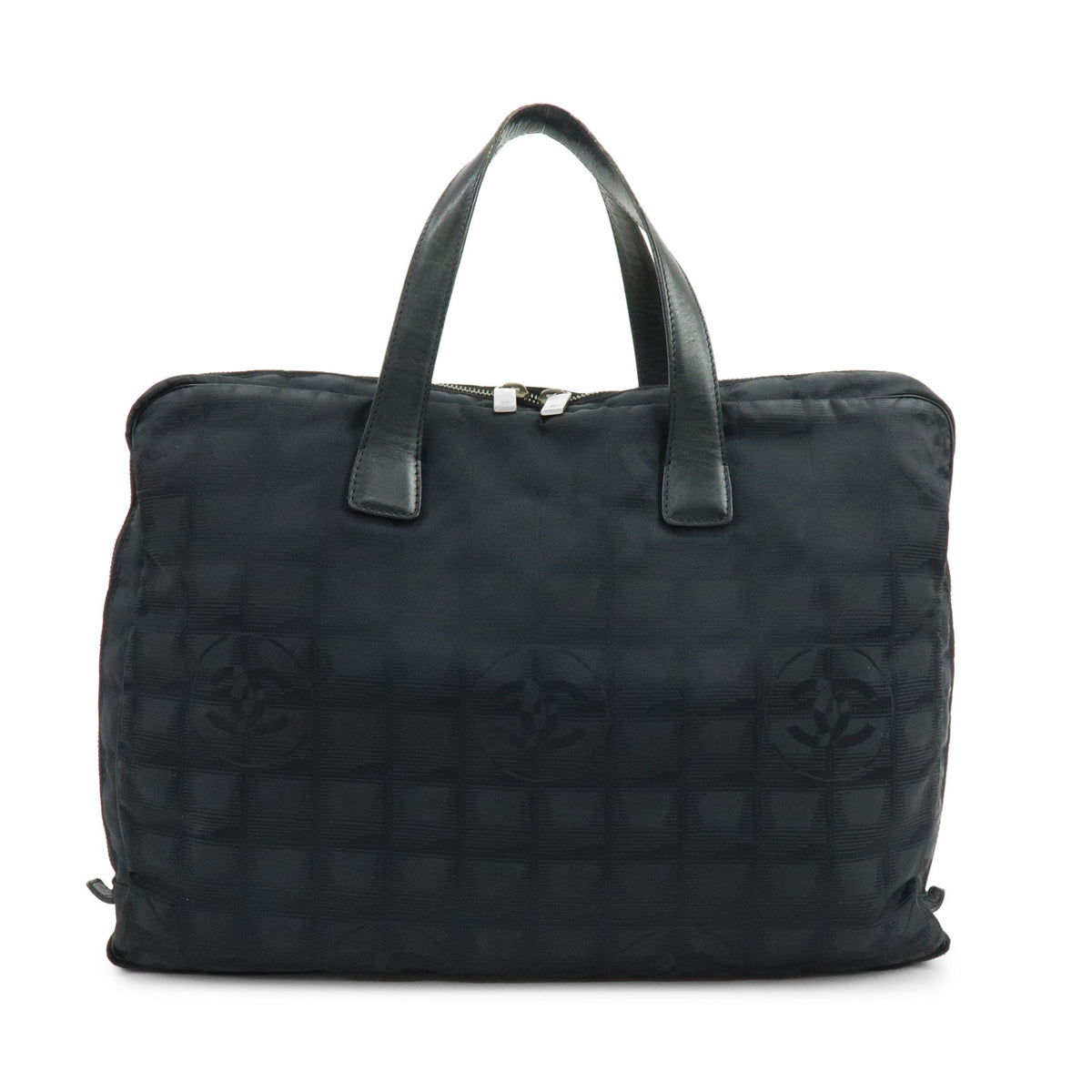 CHANEL New Travel Line Nylon Leather Briefcase Hand Bag Black A15974