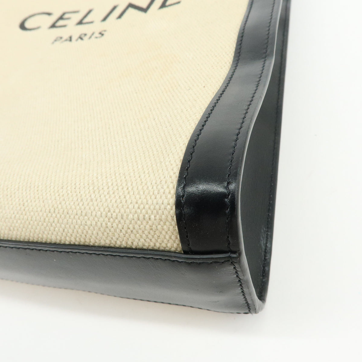 CELINE Small Verical Cabas Canvas Leather 2WAY Bag Tote Bag Beige Black