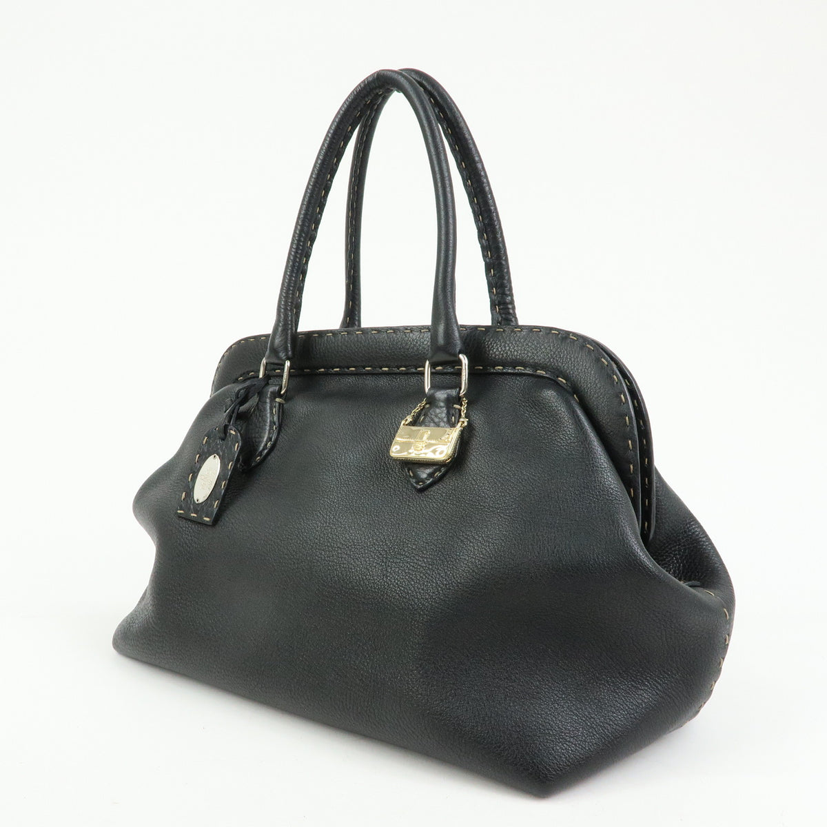 FENDI Selleria Leather Doctor's Bag Hand Bag Black 8BN076