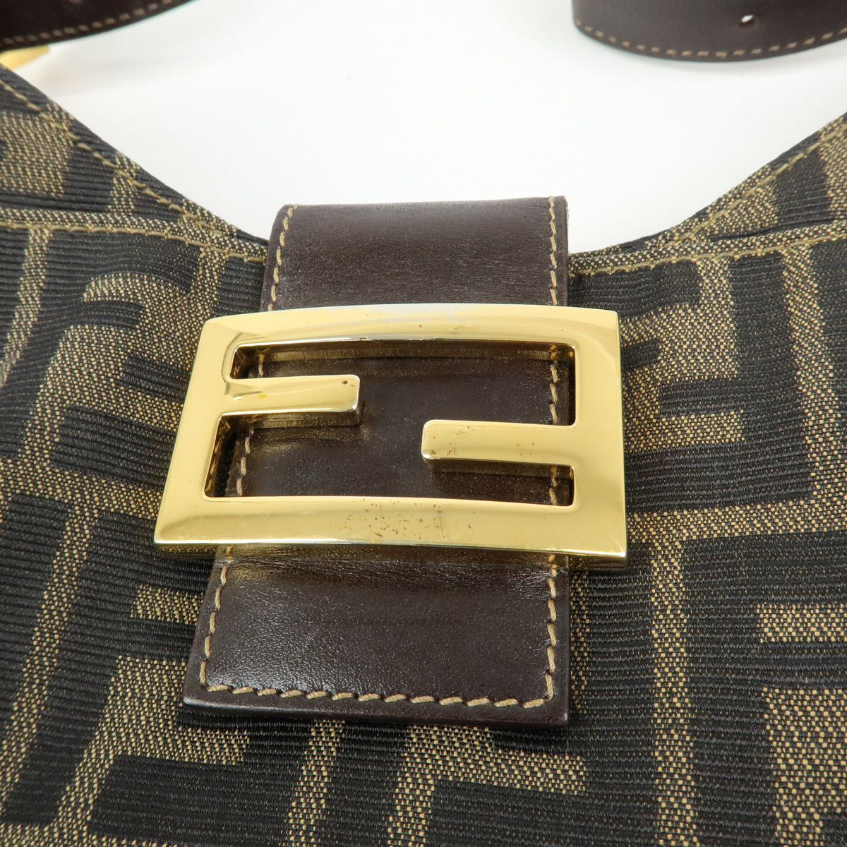 FENDI Zucca Canvas Leather Shoulder Bag Hand Bag Brown 26569