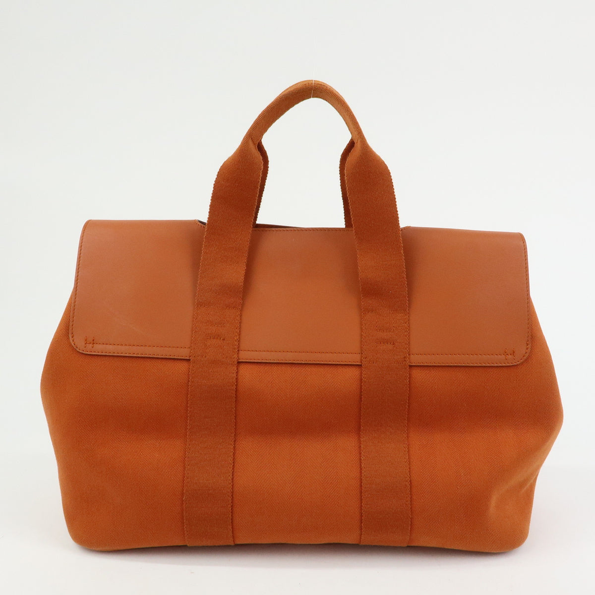HERMES Valparaiso MM Toile Chevron Leather Hand Bag Orange