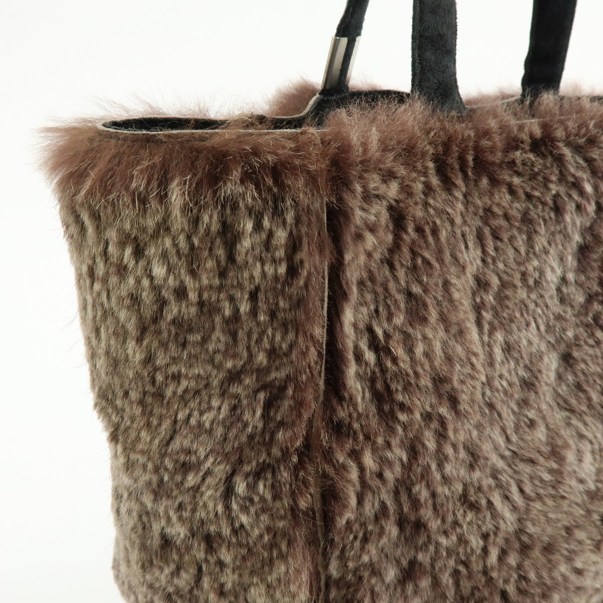 CHANEL Lapin Rabbit Fur Suede Tote Bag Hand Bag Brown Beige