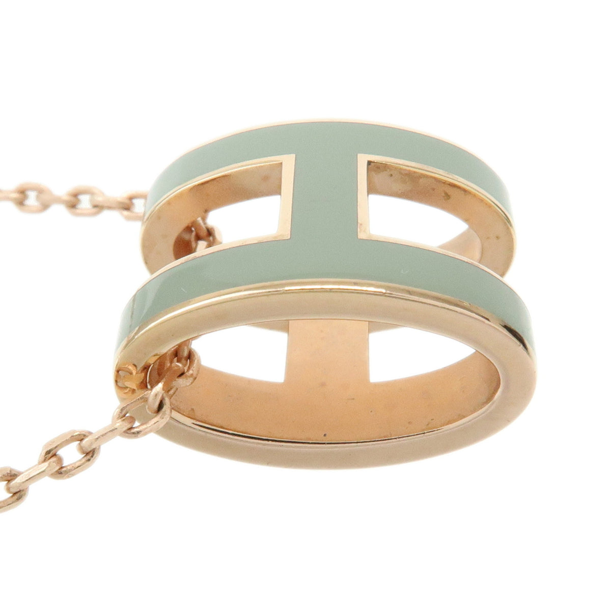 HERMES Mini Pop H Lacquer Metal Necklace Rose Pink Light Blue
