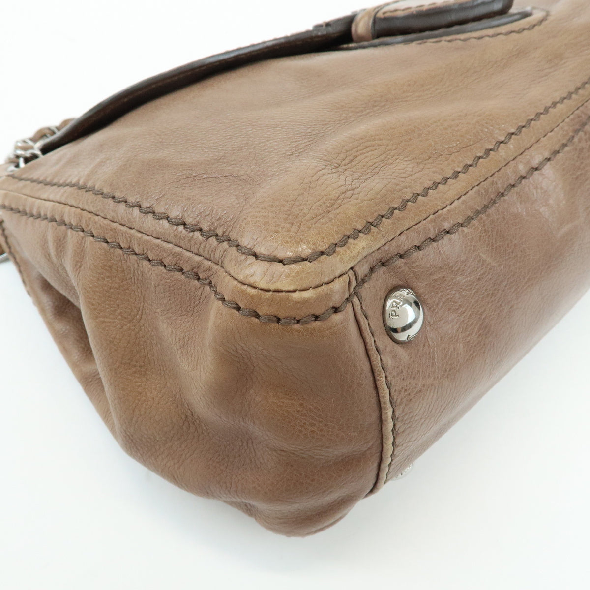 PRADA Front Flap Leather Chain Shoulder Bag Hand Bag Brown B4659C