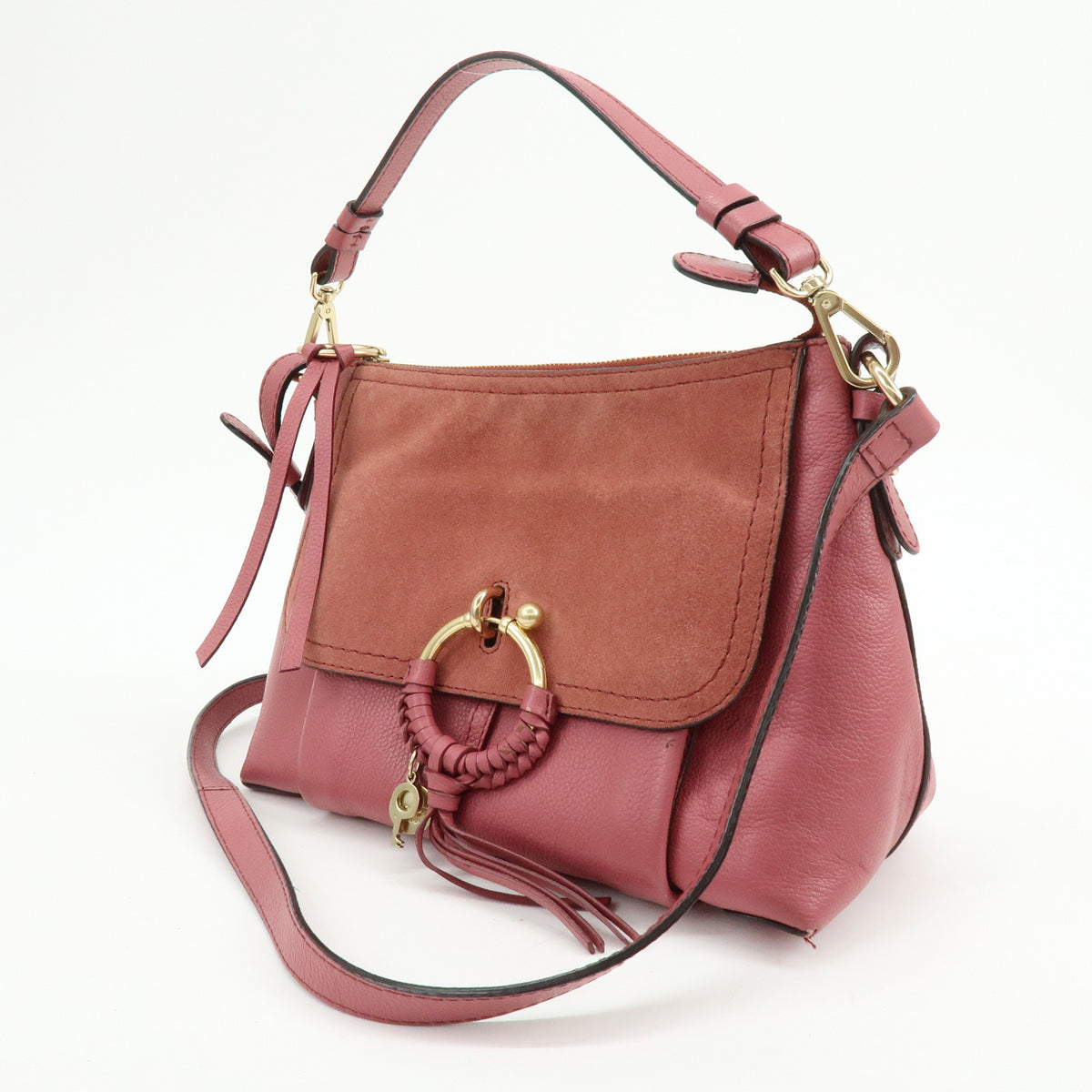 Chloe See by Chloe Joan Leather Suede Small 2Way Bag Crossbody Bag Pink