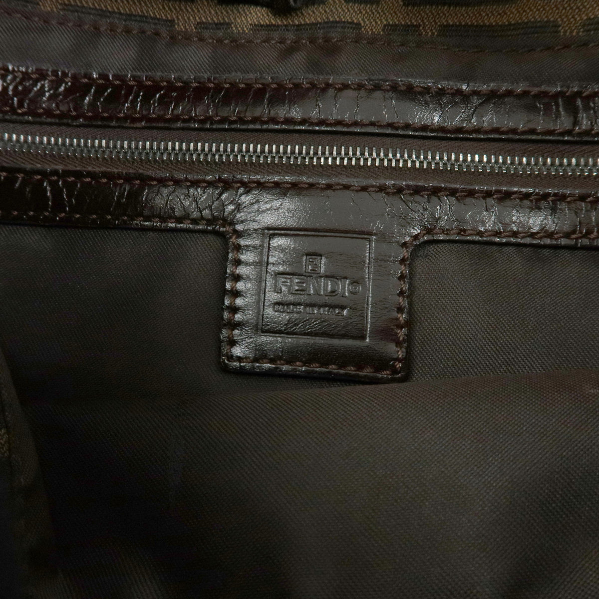 FENDI Zucca Mamma Baguette Canvas Leather Shoulder Bag Brown 26325