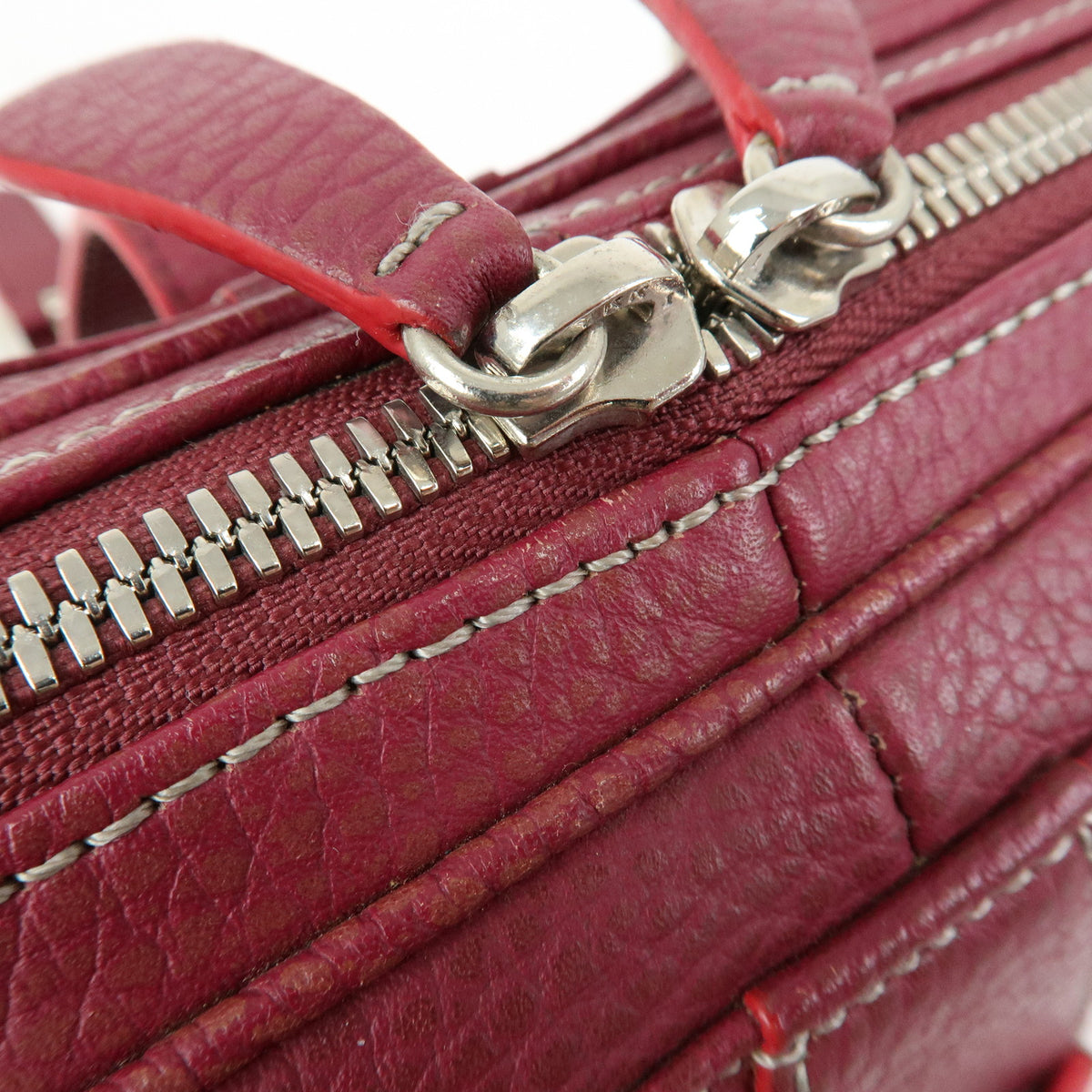 LOEWE Senda Leather Boston Bag Hand Bag Buckle Design Bordeaux