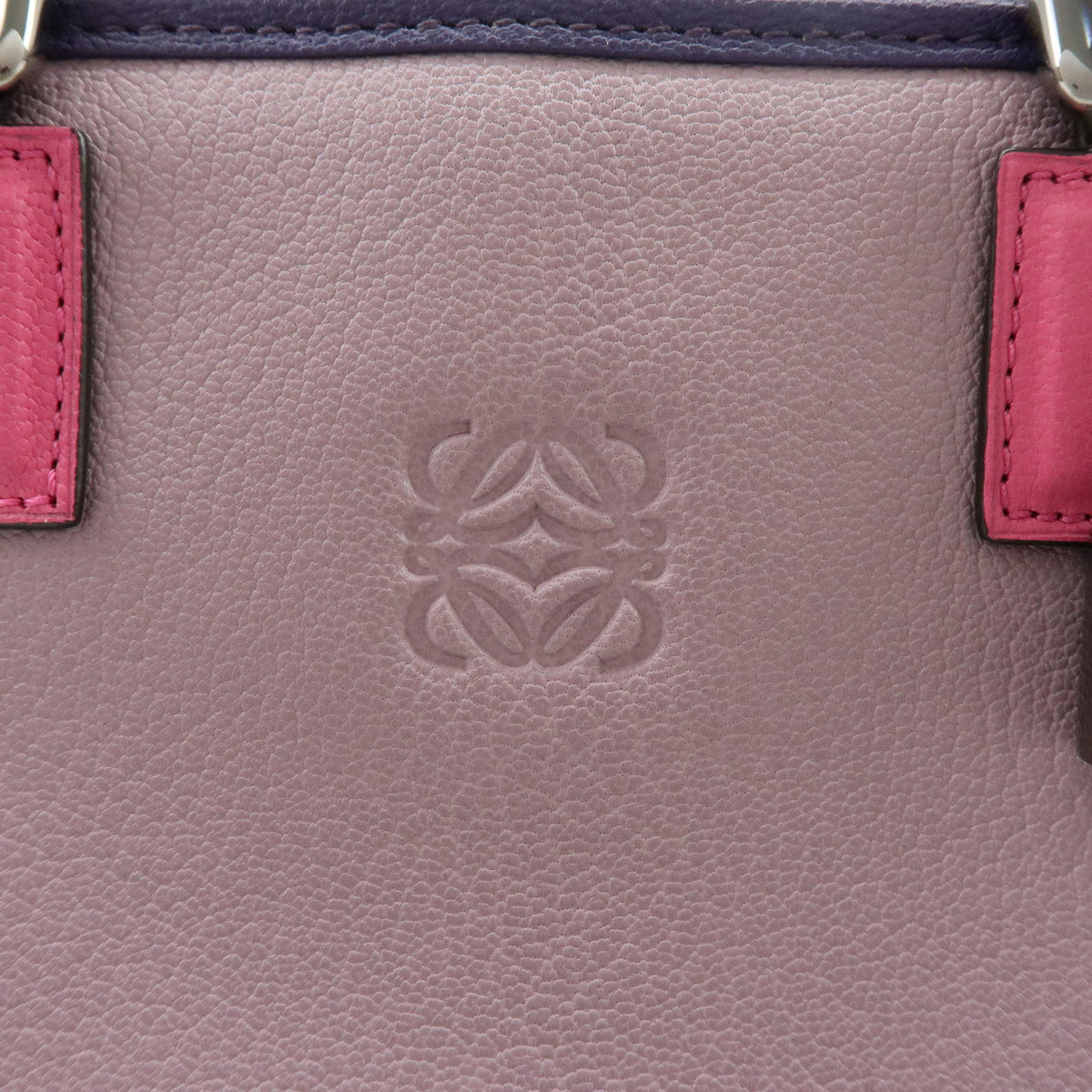 LOEWE Anagram Amazona 28 Leather Hand Bag Tote Bag Purple Pink