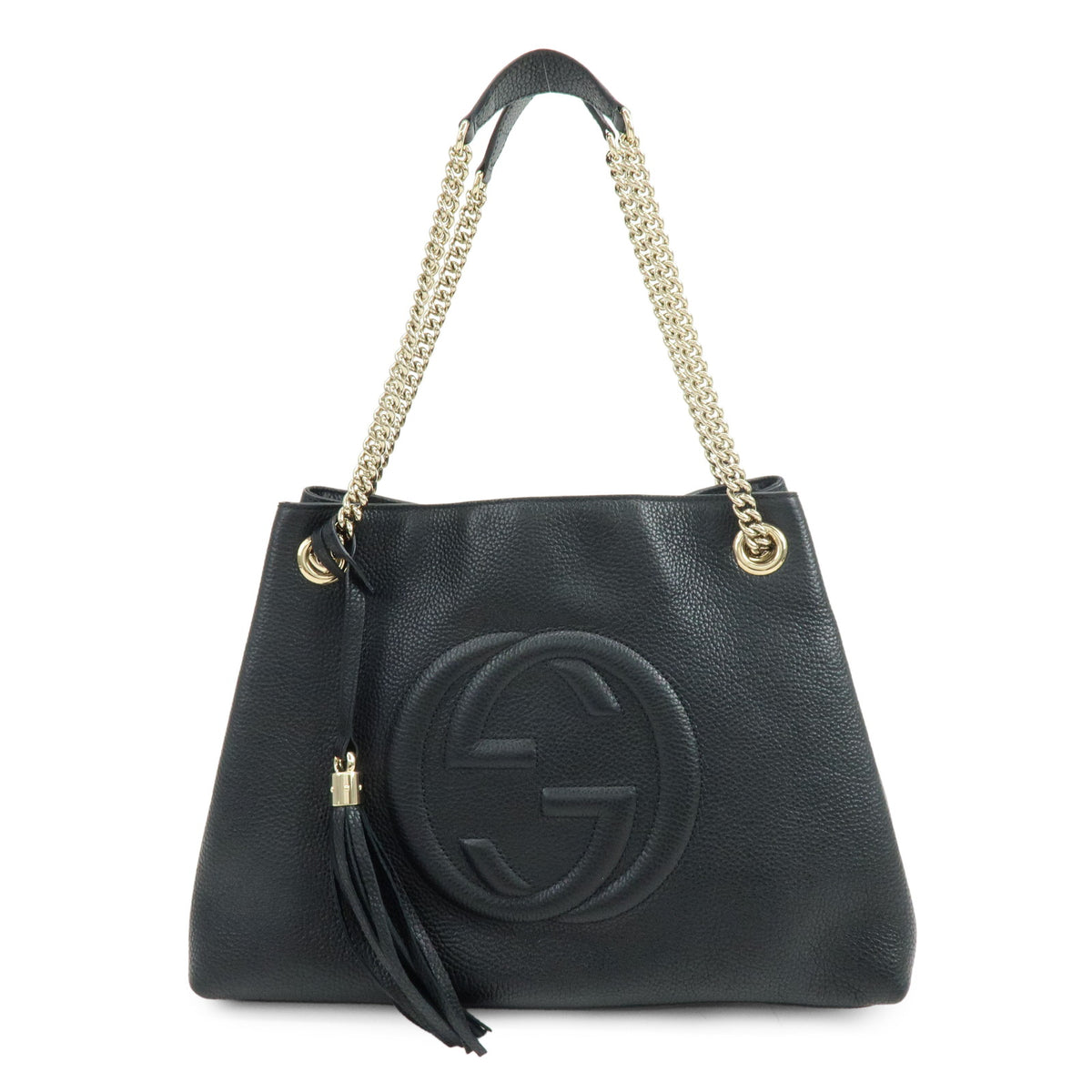 GUCCI SOHO Interlocking G Chain Leather Shoulder Bag Black 536196