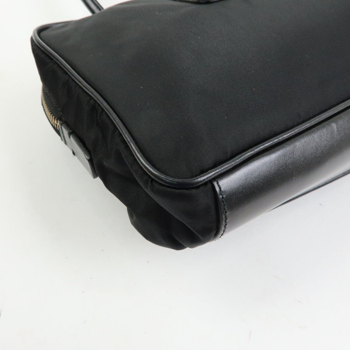PRADA Triangle Log Nylon Leather Shoulder Bag Hand Bag Black