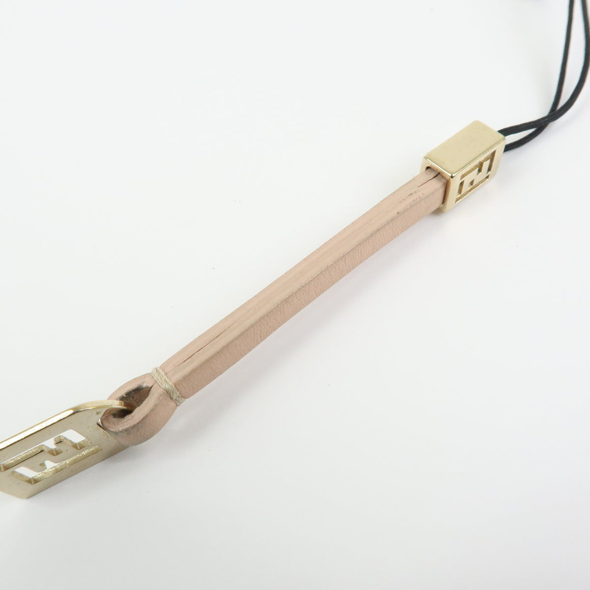 FENDI Logo Leather Metal Phone Strap Charm Bag Charm Beige Gold