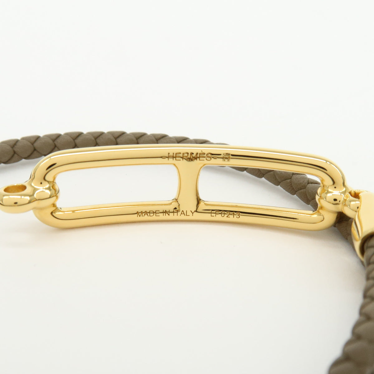 HERMES Leather Plated Roulis Double Tour Bracelet Beige Gold