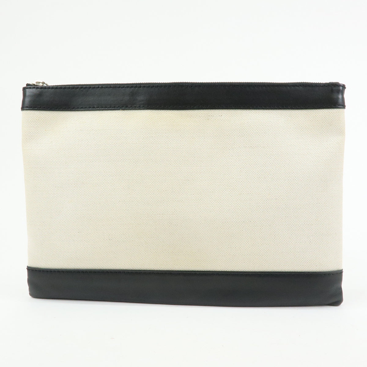BALENCIAGA Navy Clip M Canvas Leather Clutch Bag Natural Black 373834