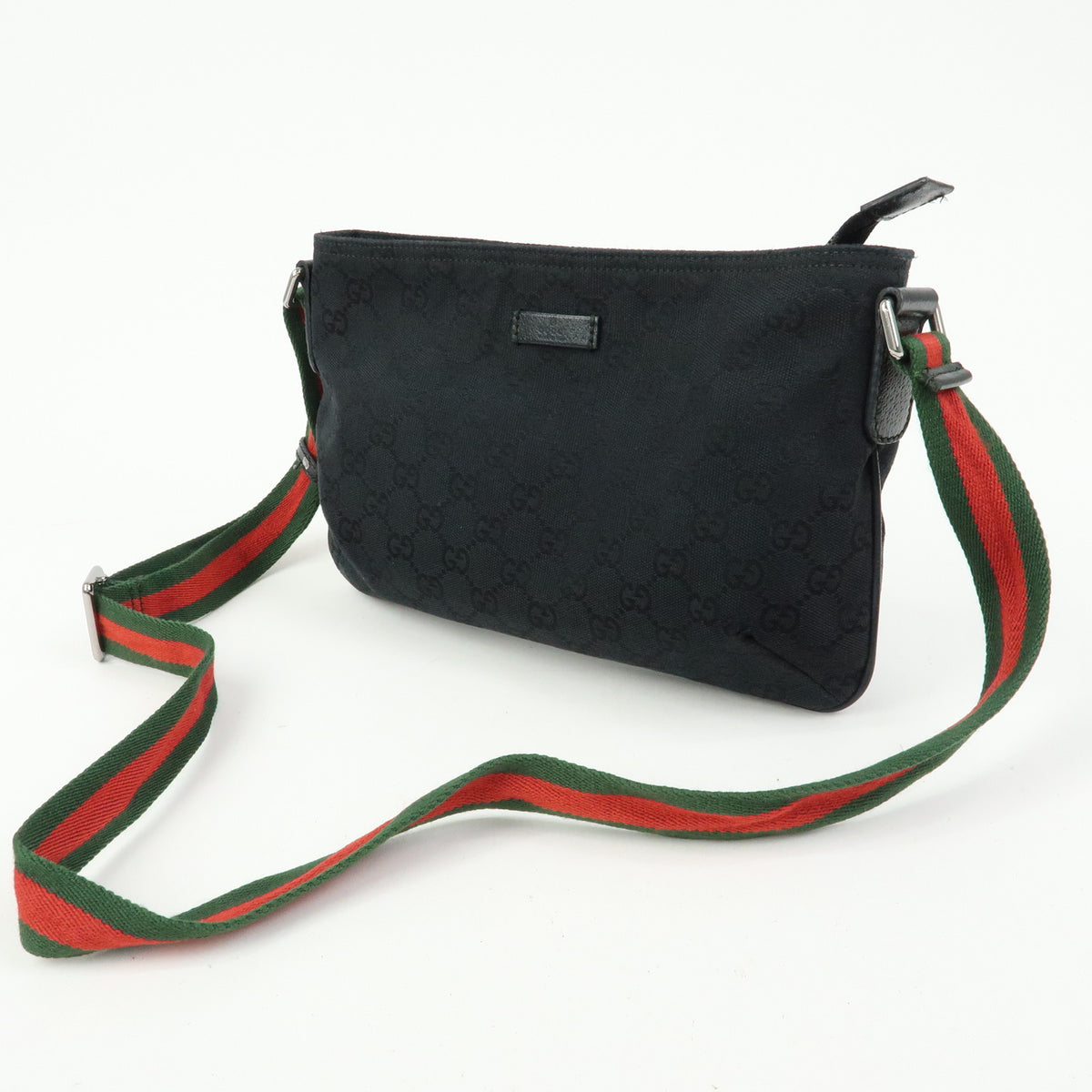 GUCCI Sherry GG Canvas Leather Shoulder Bag Crossbody Bag Black 189749