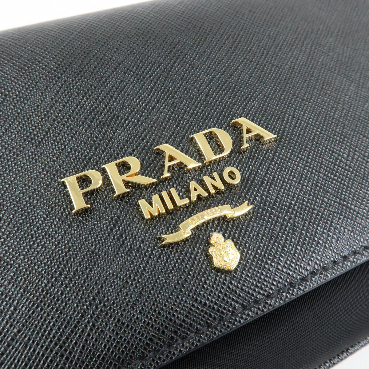 PRADA Logo Saffiano Nylon Leather Chain Shoulder Crossbody Bag Black