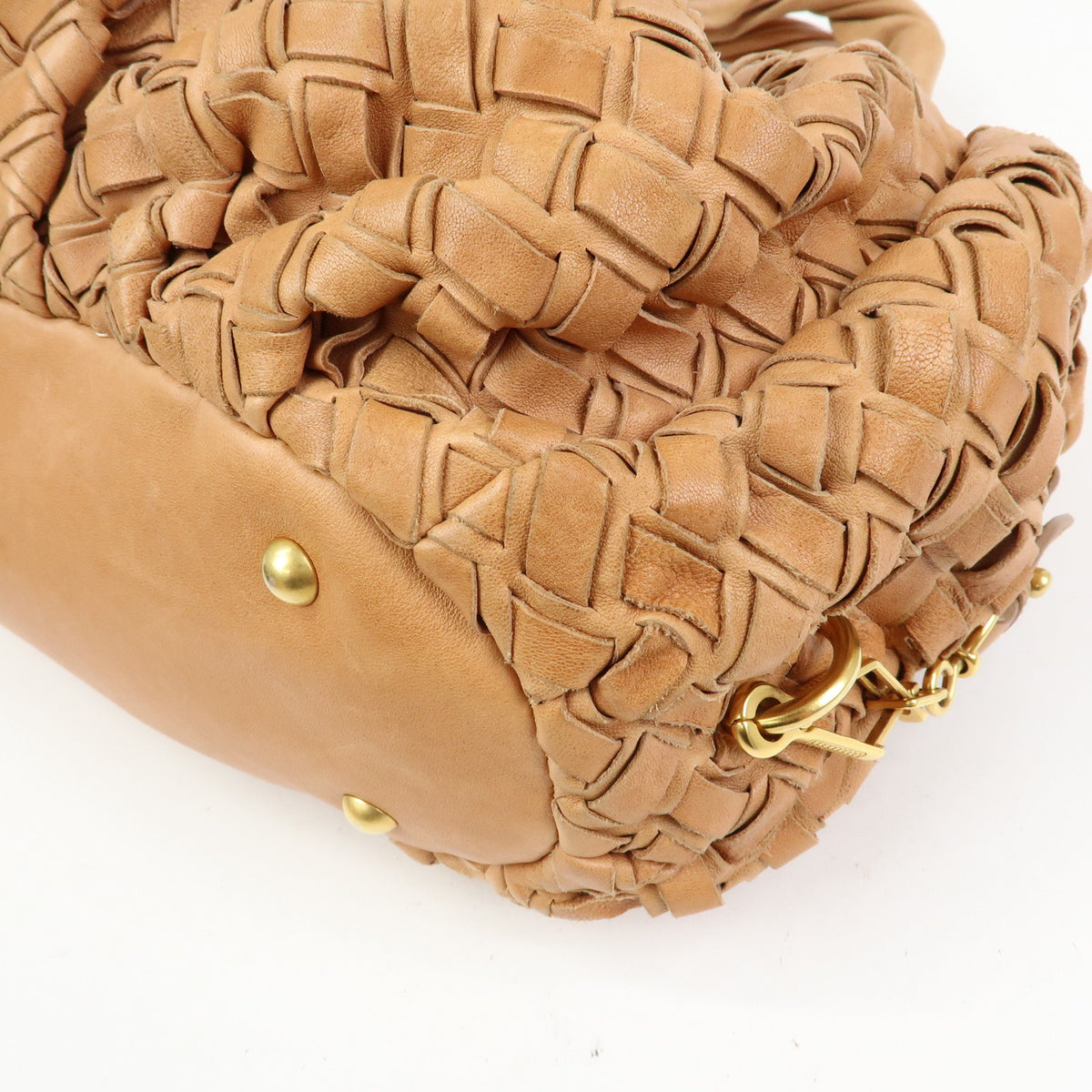 MIU MIU Leather Blaid Shoulder Bag Hand Bag Brown