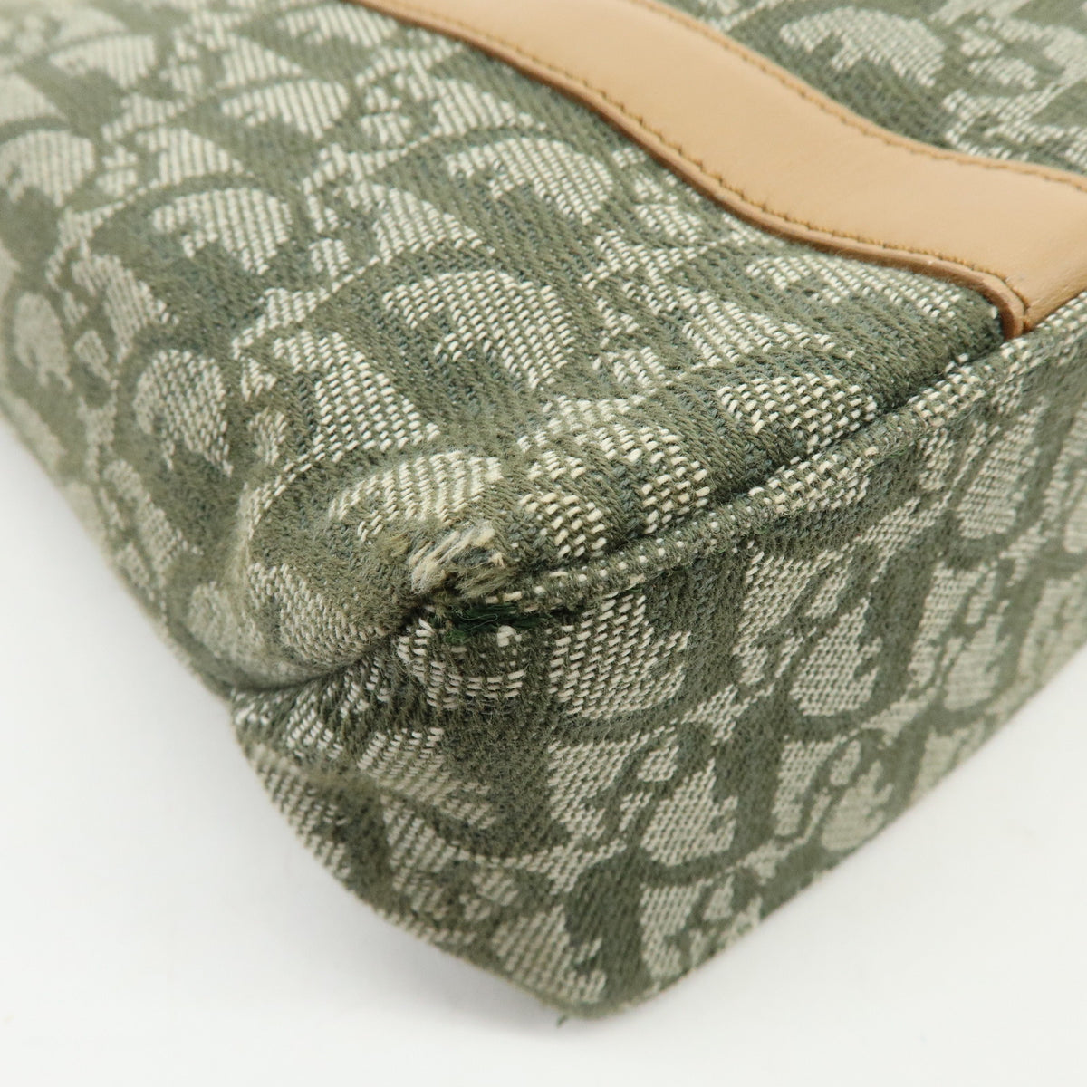 Christian Dior Trotter Jacquard Canvas Leather Hand Bag Tote Bag Green